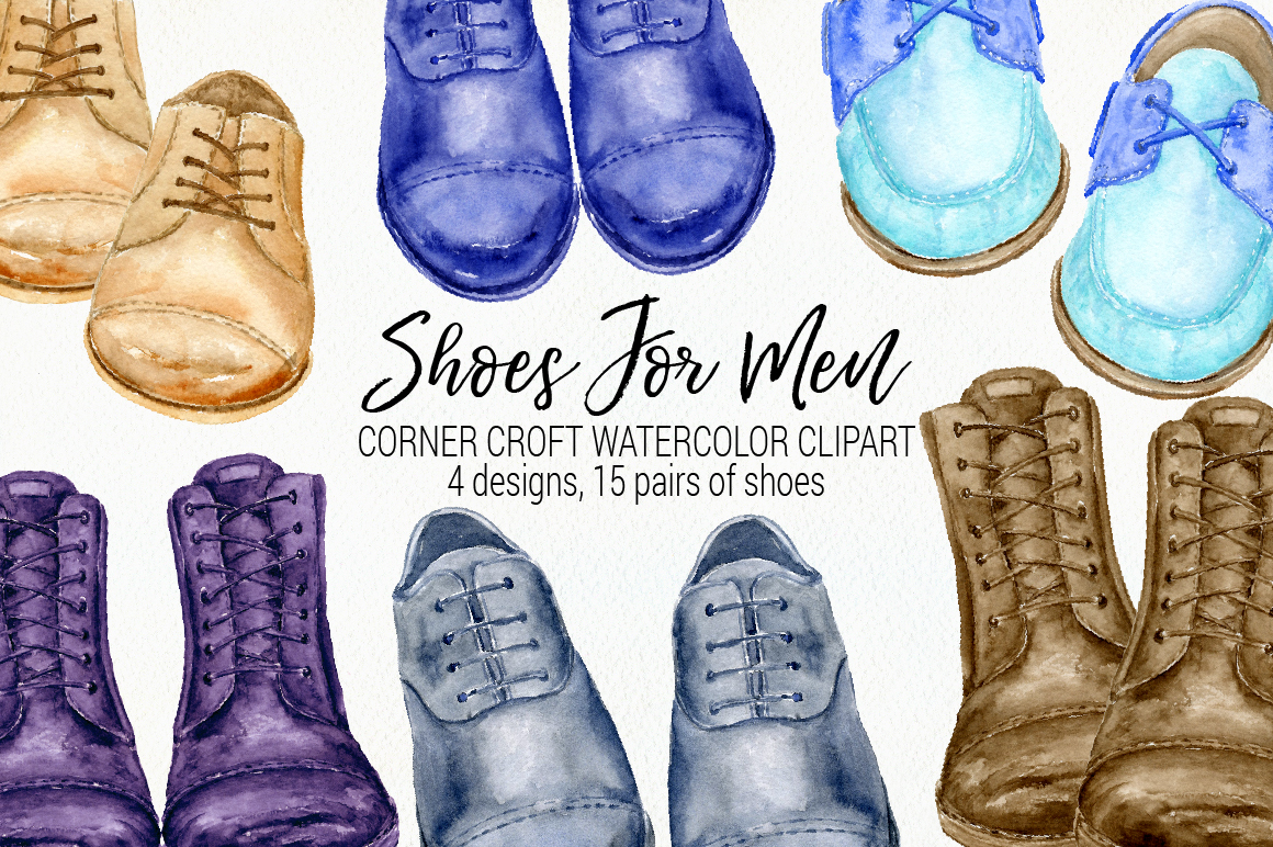 Watercolor clipart shoes for men, formal shoes, casual shoes and mens