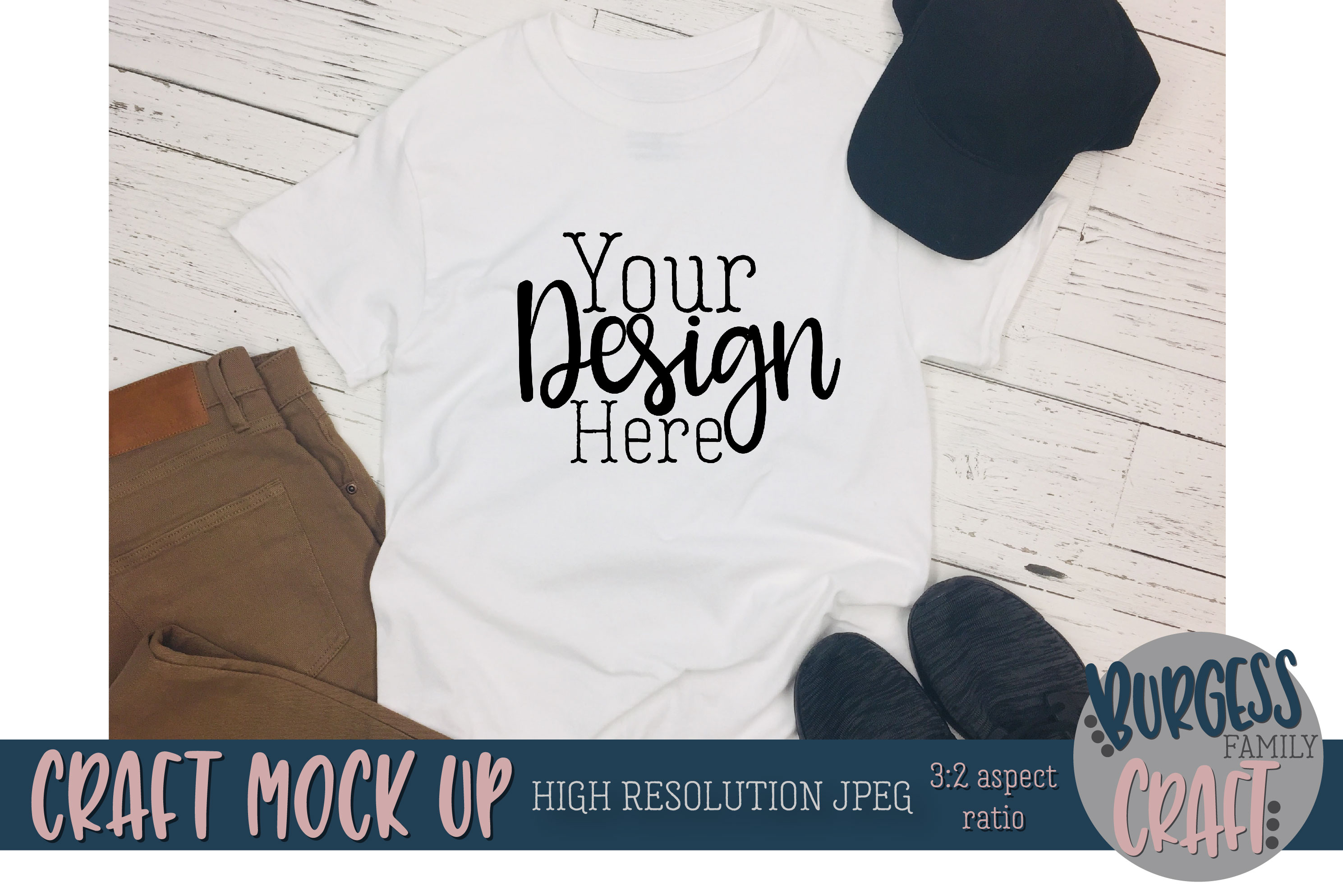 Men's white t-shirt khakis Craft mock up |High Resolution ...