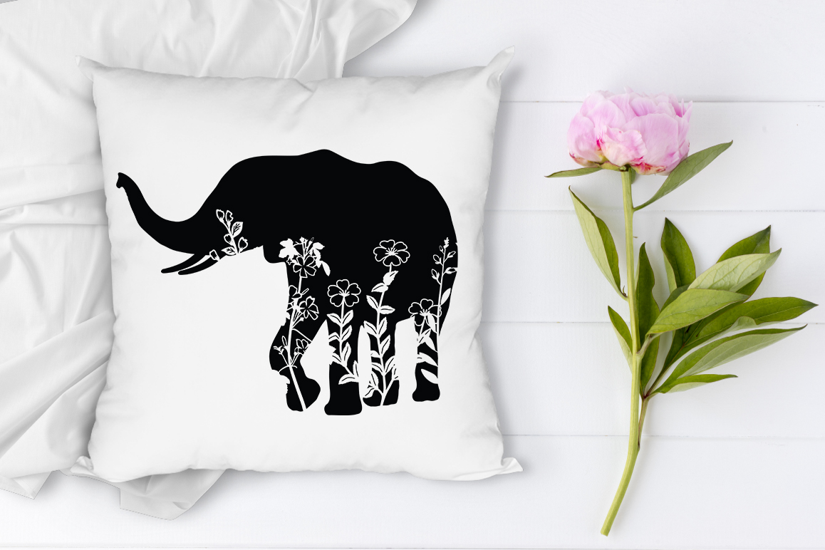 Floral Elephant SVG Cut Files. Floral Elephant Clipart.