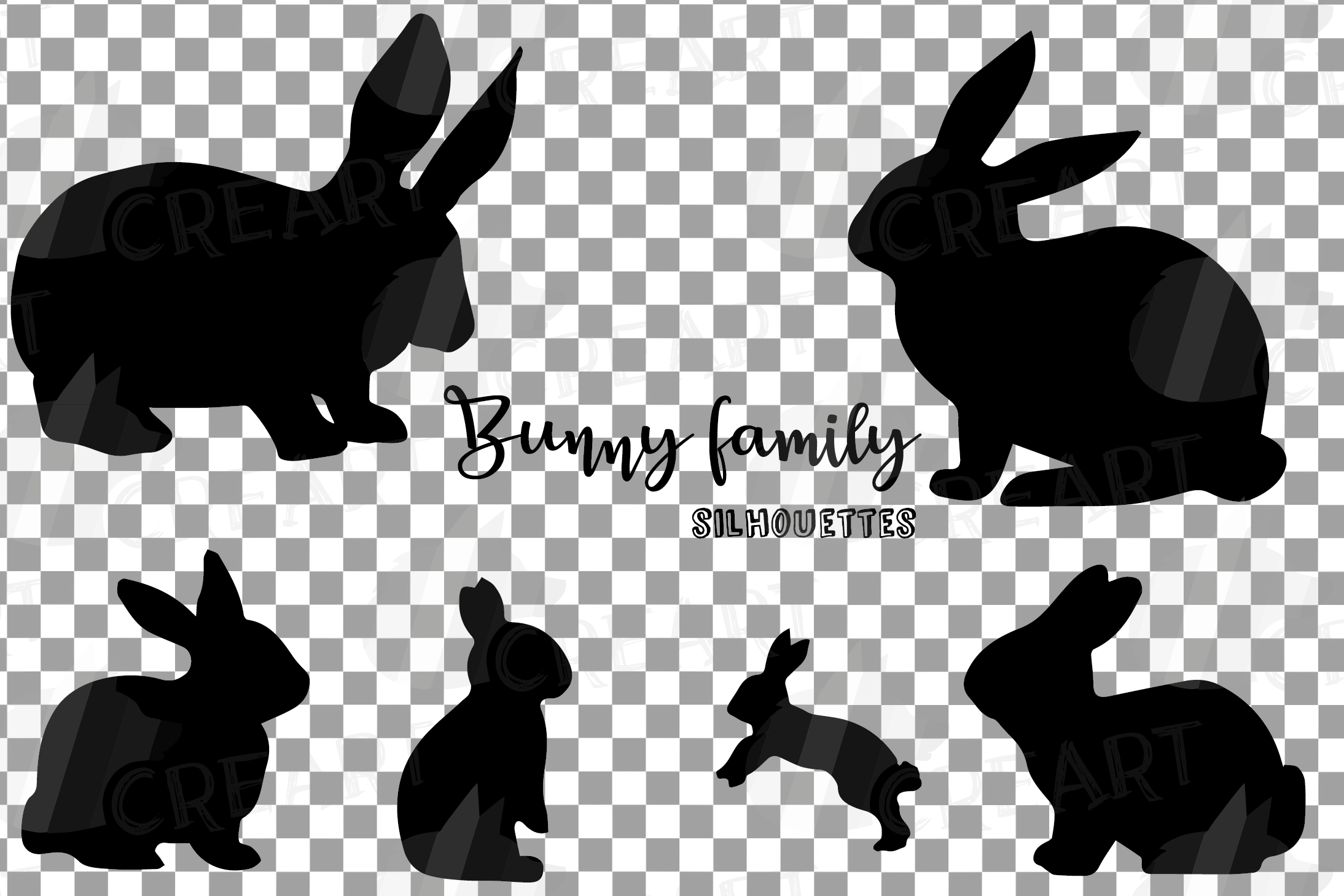 Download Rabbit family silhouettes, bunny silhouette svg cutting file