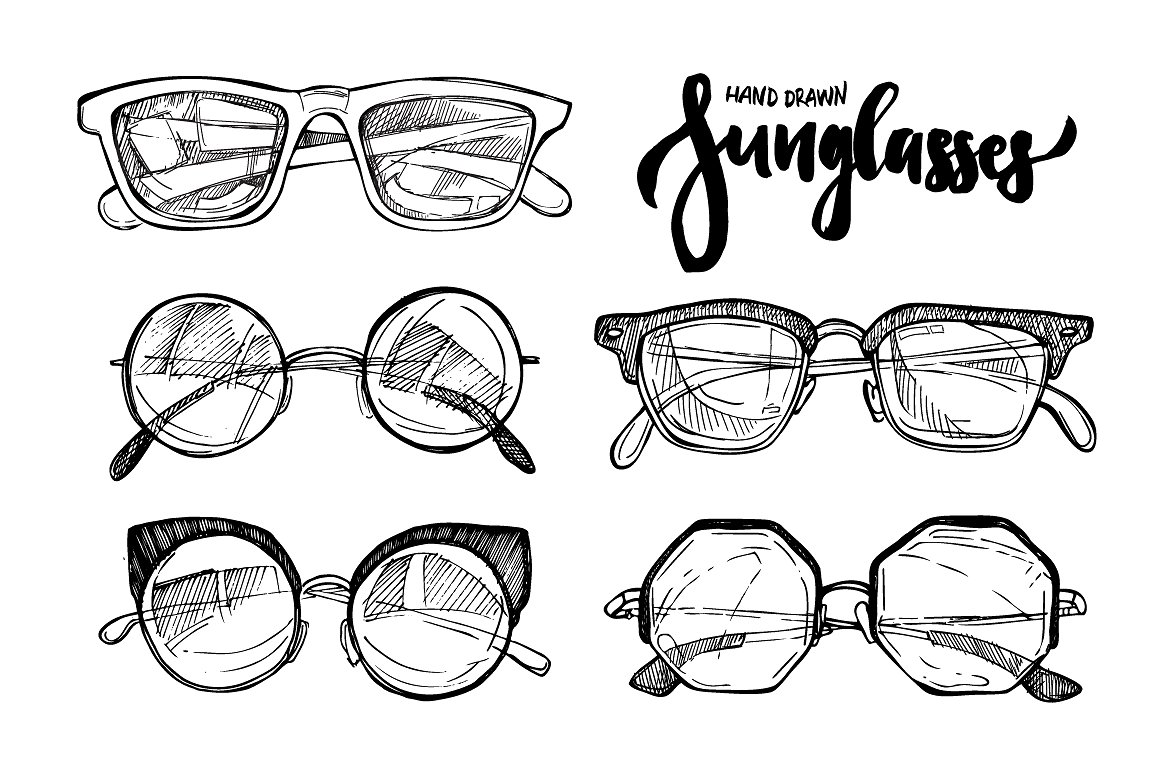 Sunglasses collection. Hand drawn illustration