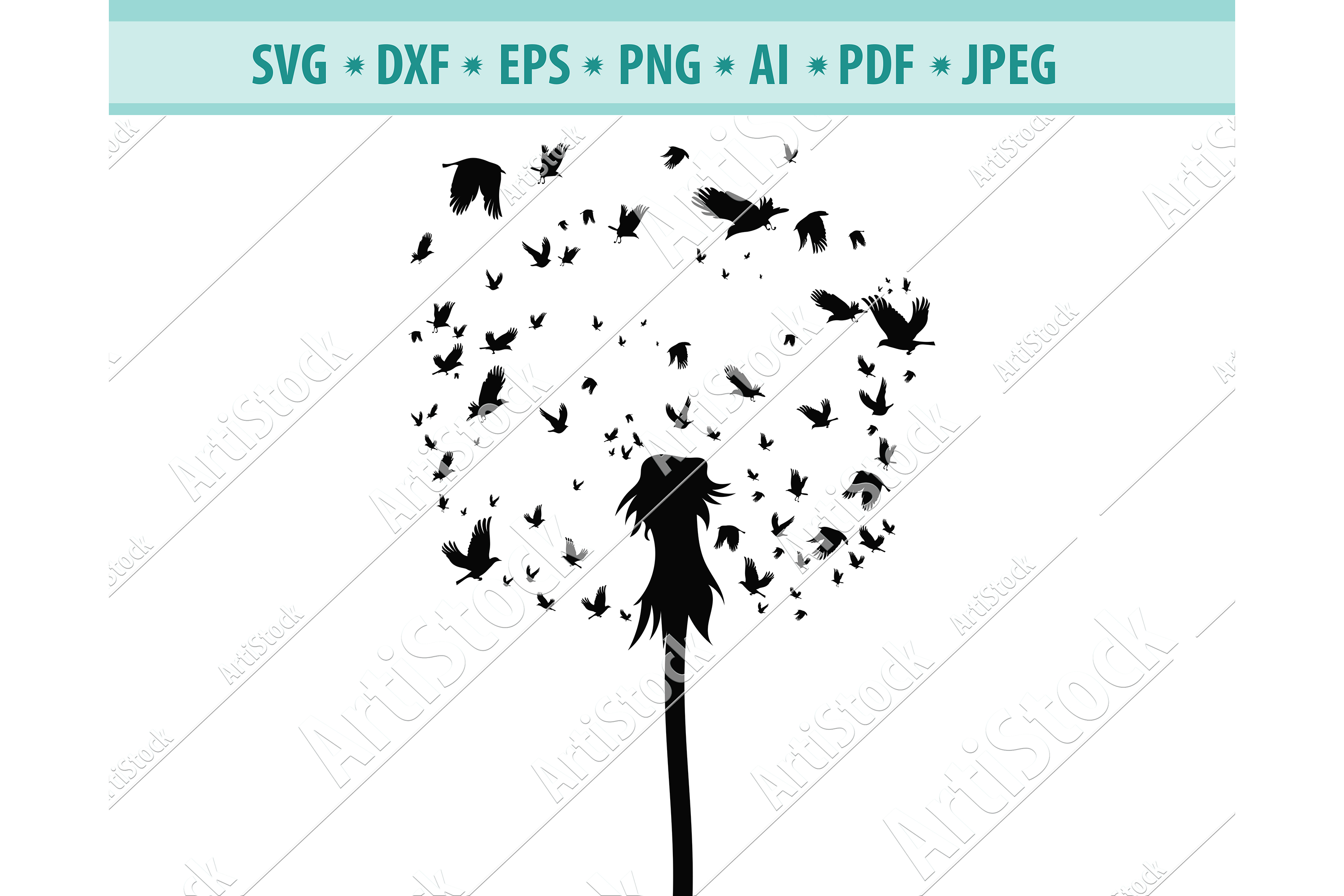 Download Dandelion with Birds SVG, Dandelion Flower Dxf, Png, Eps