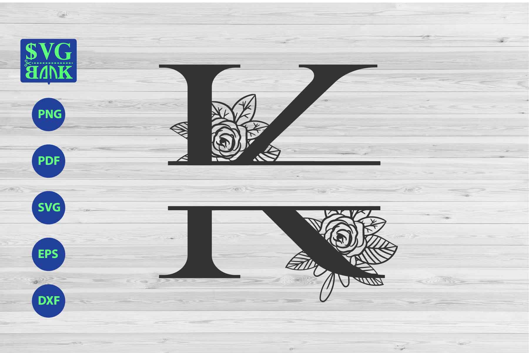 Split monogram letter K Svg, Alphabet floral initial logo ...