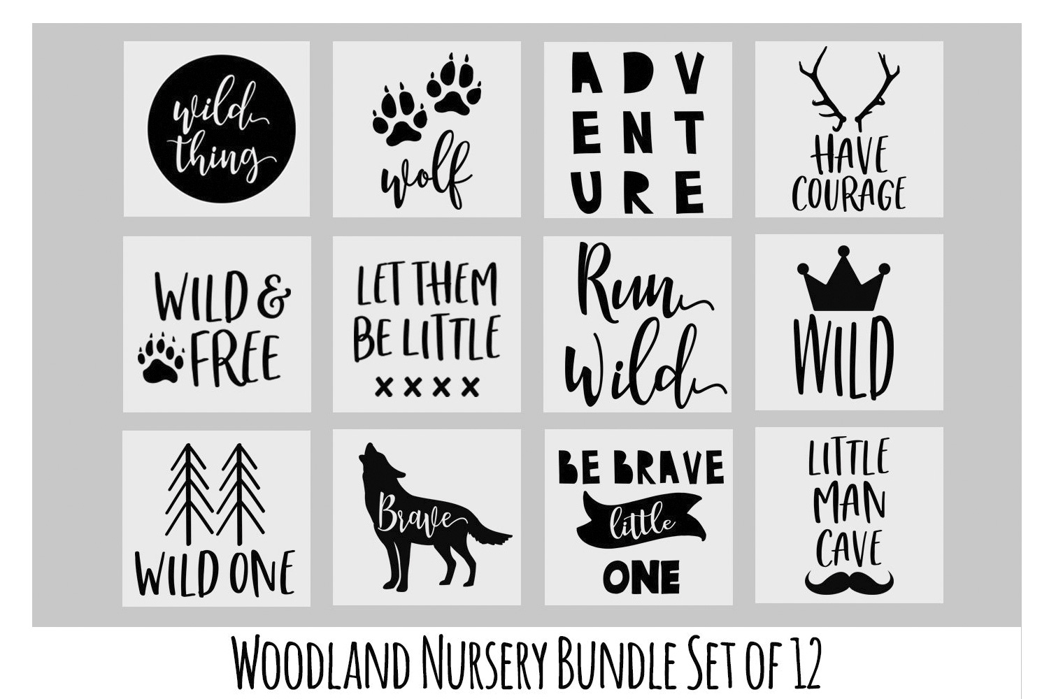 Woodland Nursery SVG Bundle, Wolf SVG, Baby Onesie SVG