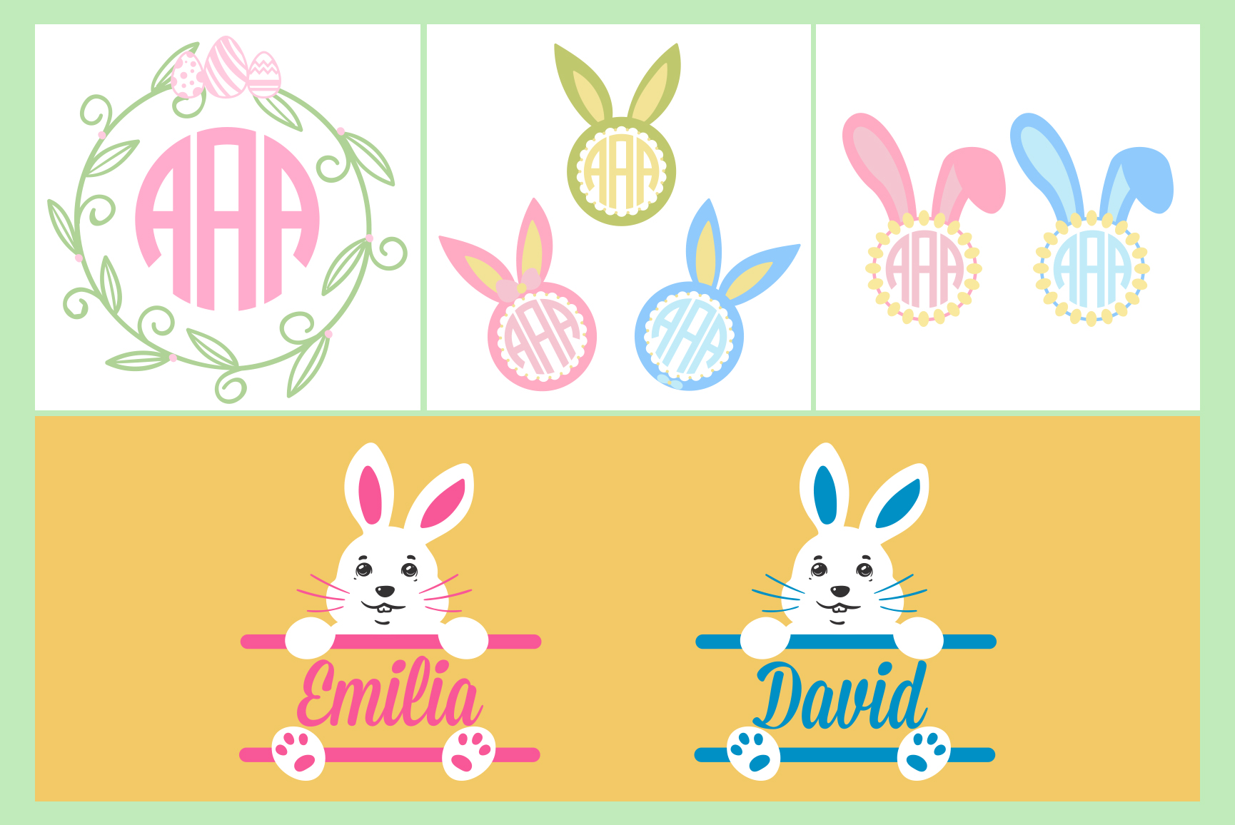 Download Easter Monogram Frames Bundle Bunny SVG - Happy Easter SVG (217481) | Cut Files | Design Bundles