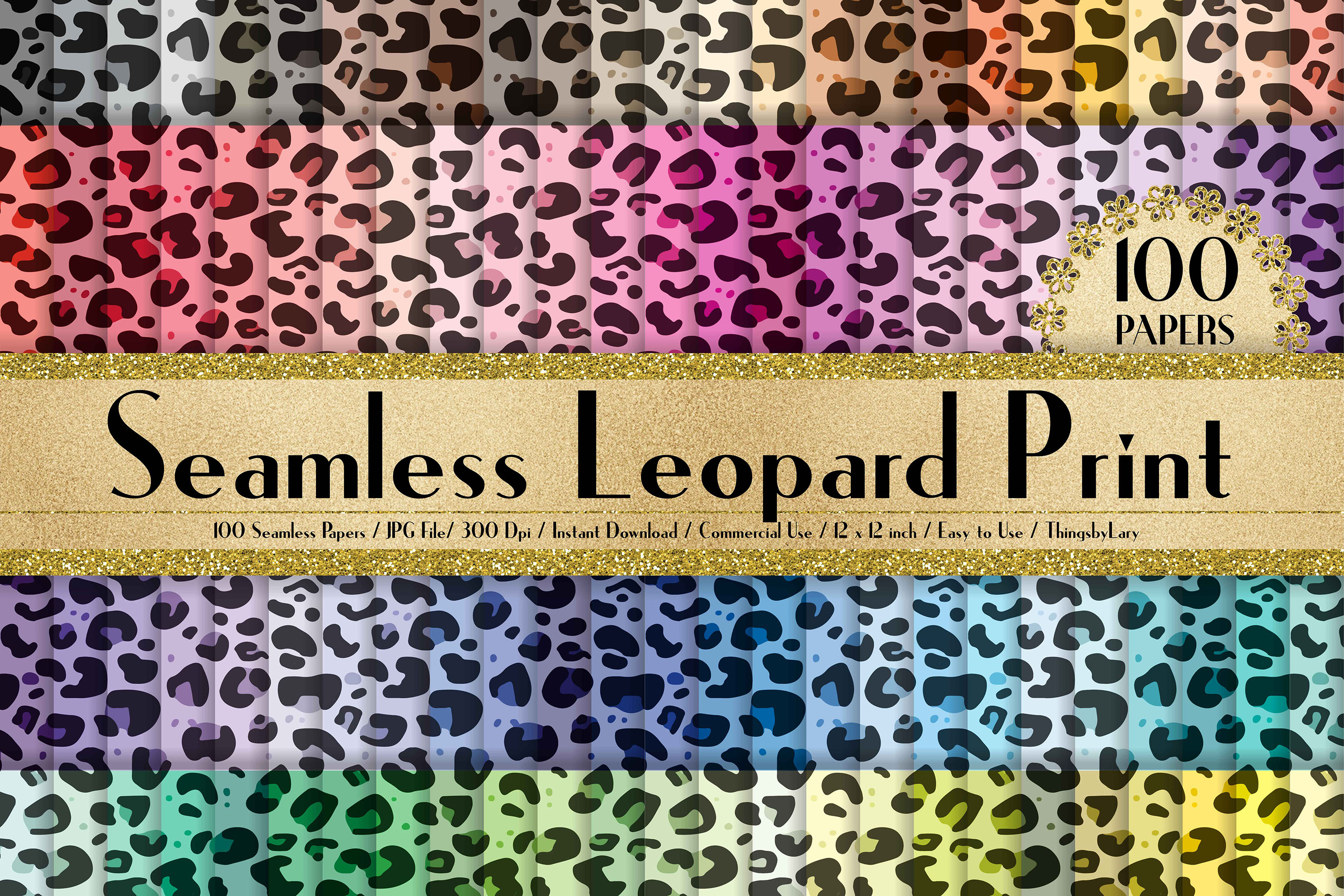 Download 100 Seamless Leopard Print Digital Papers, Animal Skin Paper