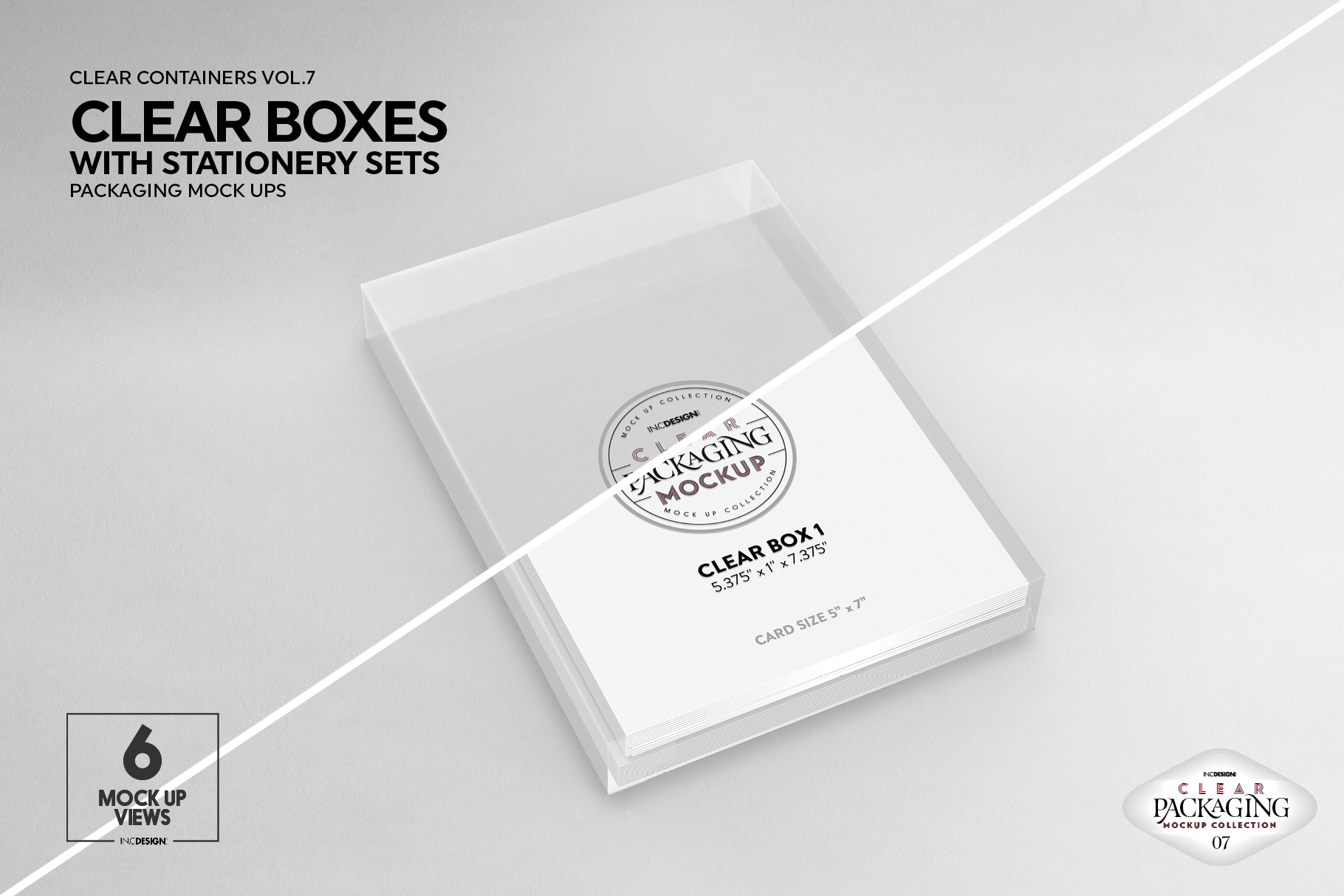 Download Clear Vertical Boxes with Stationery Set Packaging Mockup