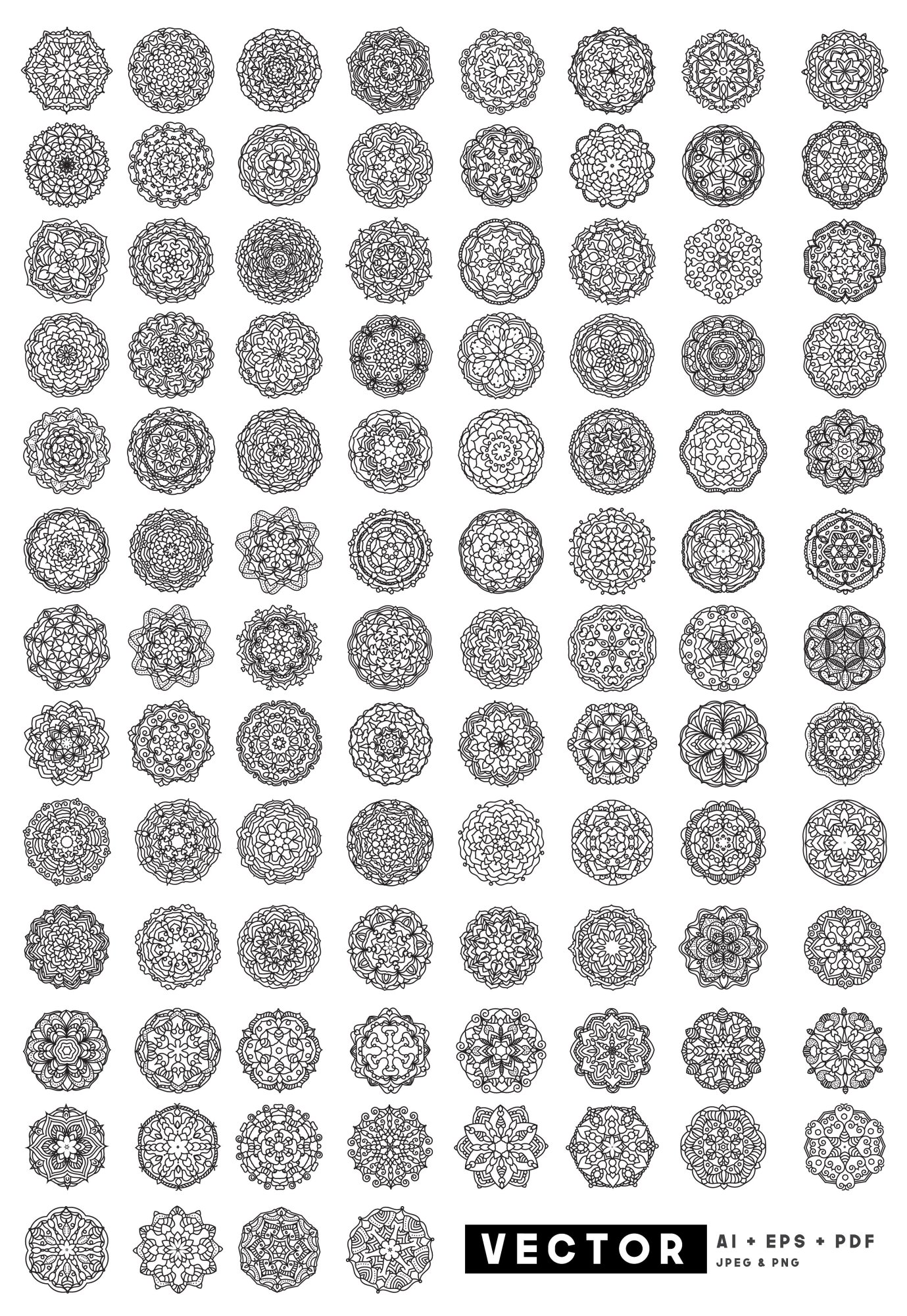 Download 100 Vector Mandala Floral Ornaments