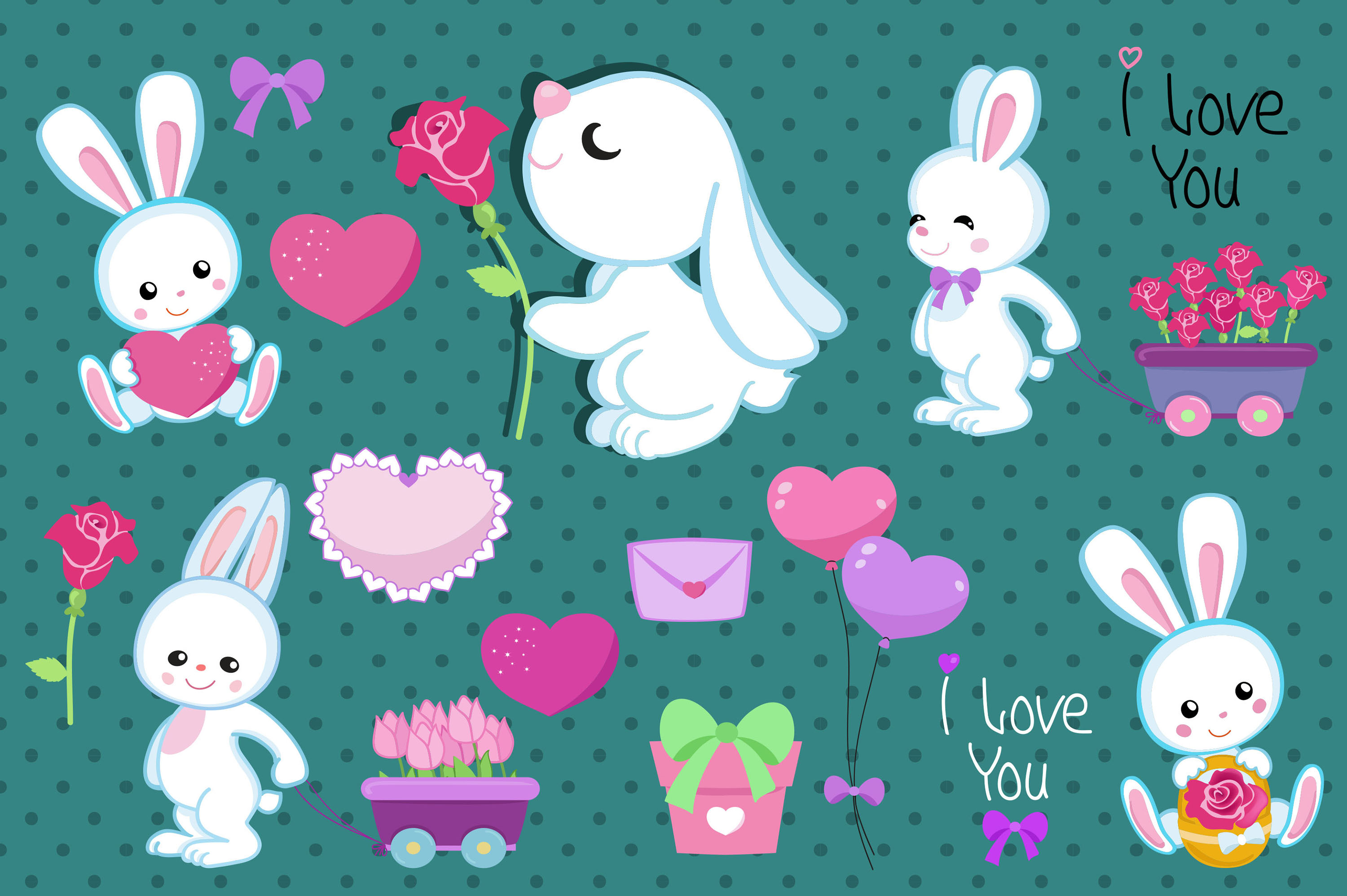 Bunnies Clipart, Valentine Clipart, Rabbits Clipart.