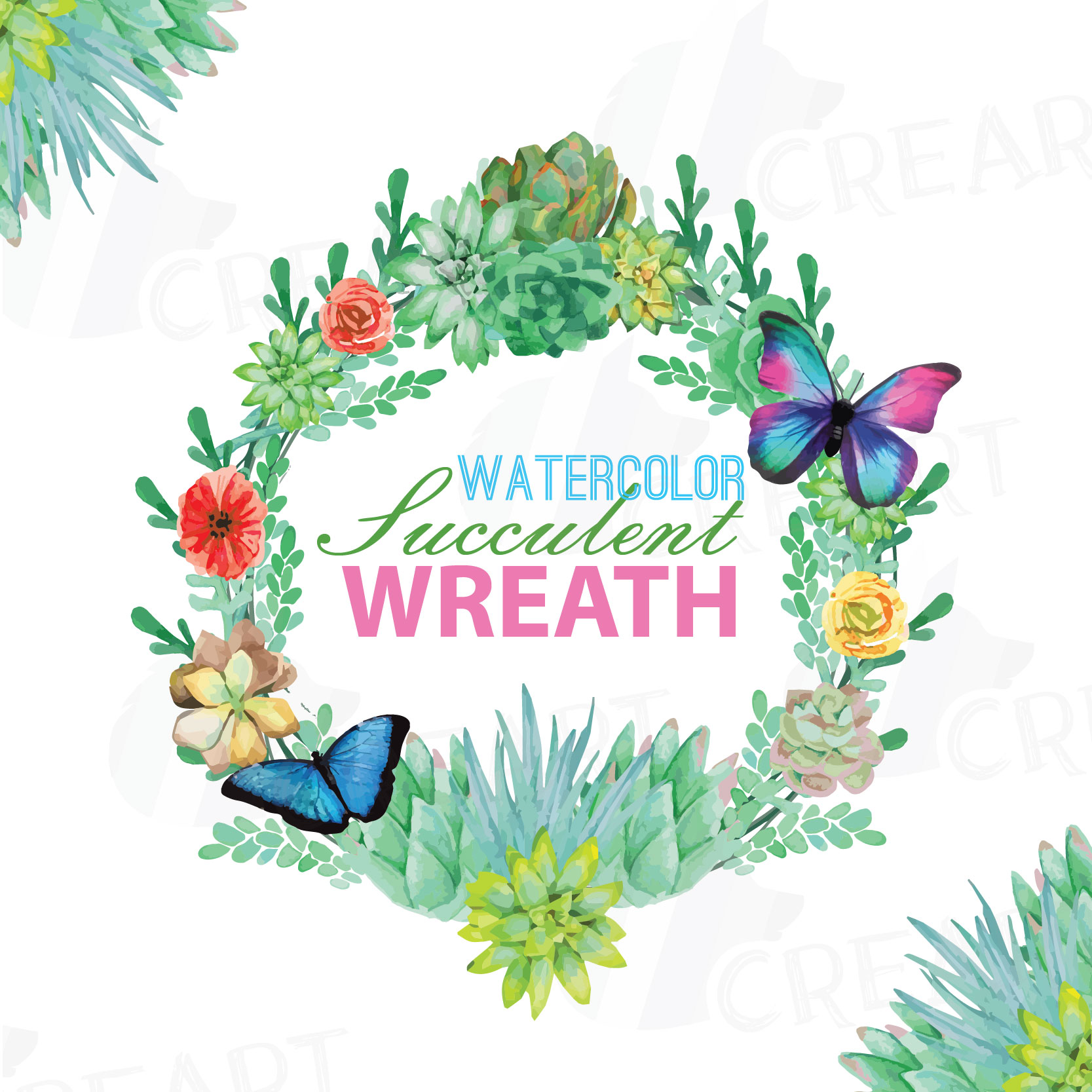 Download Watercolor succulent wreath, valentine clip art pack ...