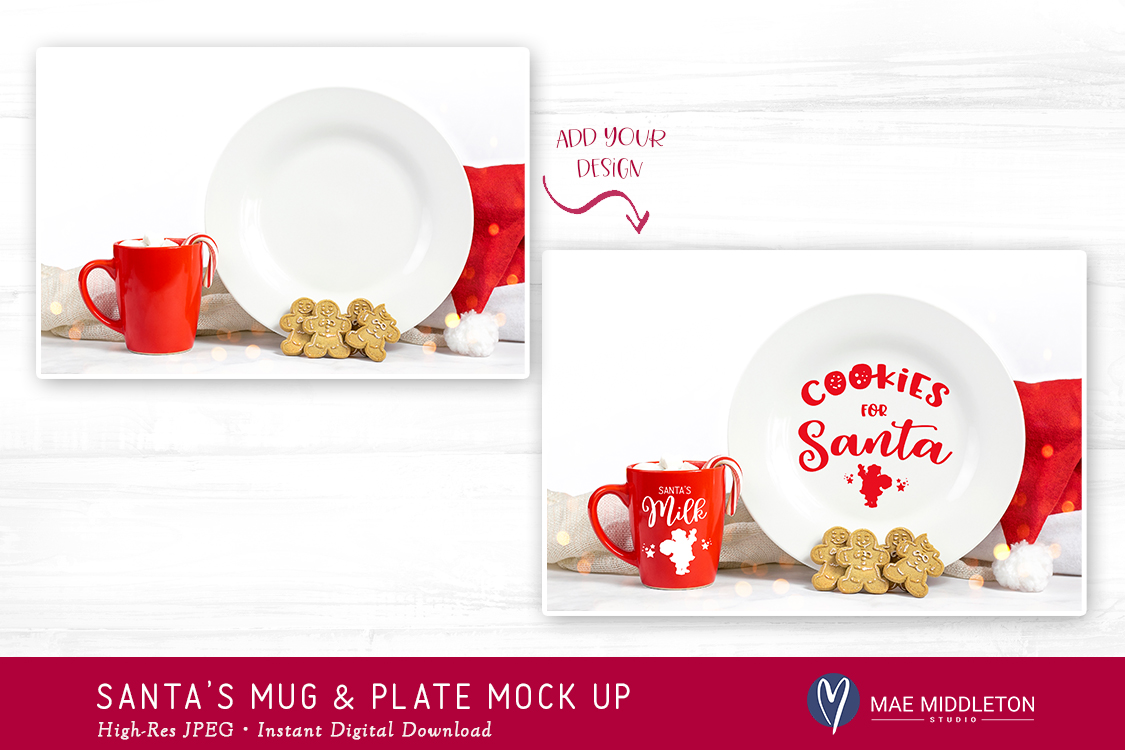 Download Christmas Mock Up - Santa Red Mug & Plate Mock Up