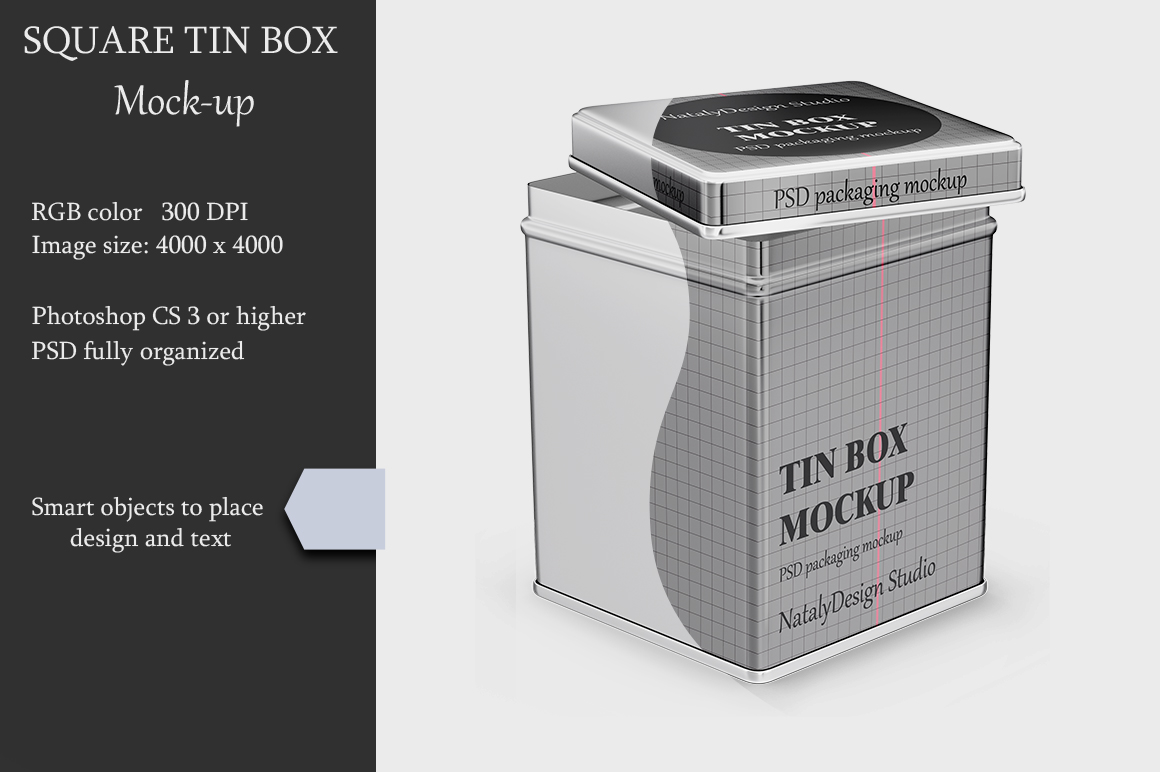 Download Metallic Square Tin Box Mockup (67155) | Mock Ups | Design ...