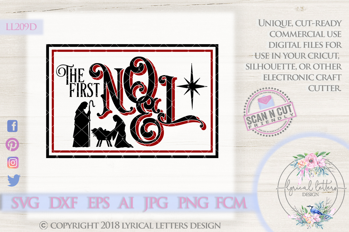 Download The First Noel with Nativity Vintage Christmas SVG LL209 D