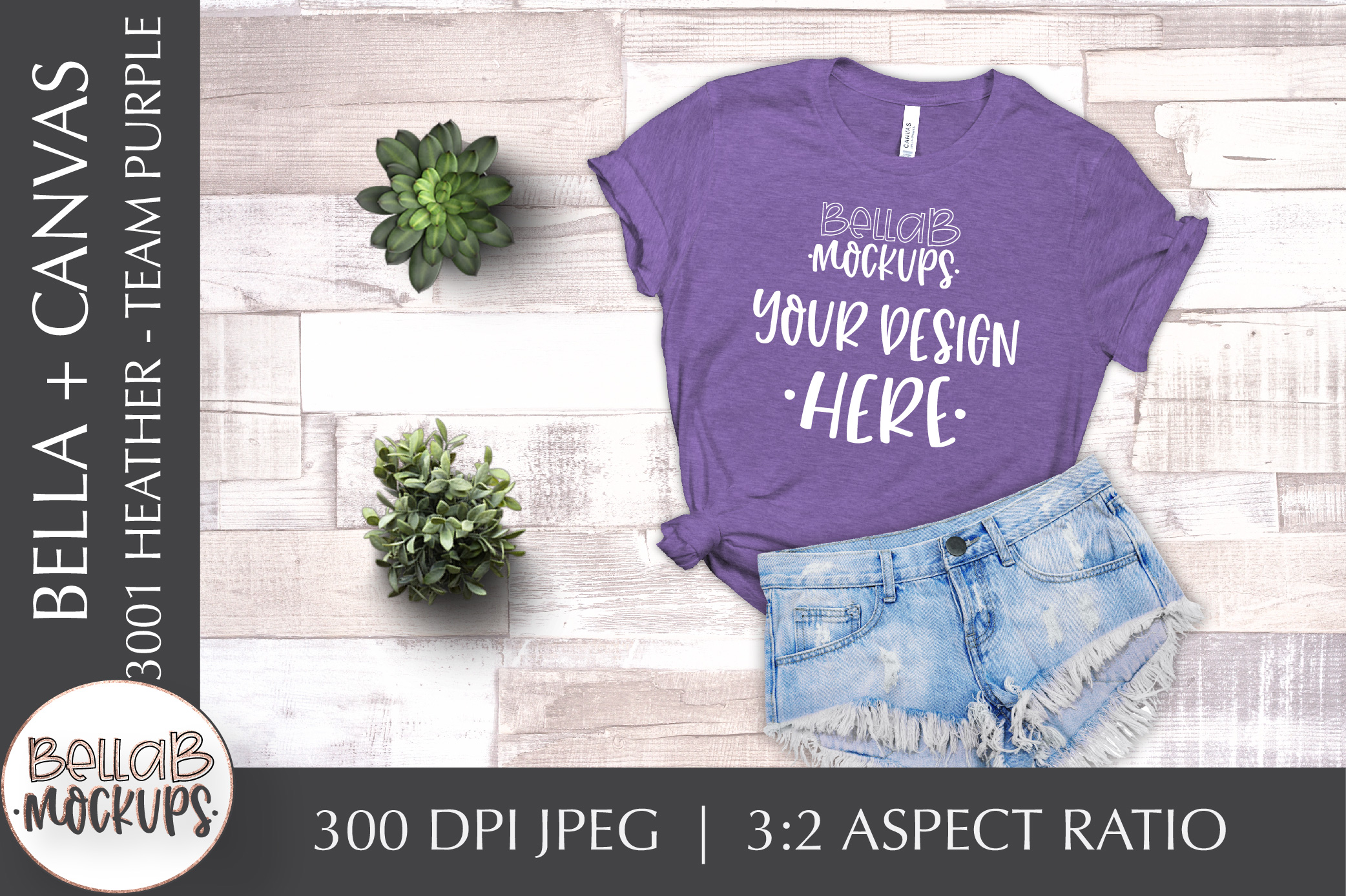 Download Bella Canvas 3001 Heather Woman's T Shirt Mockup-Team Purple