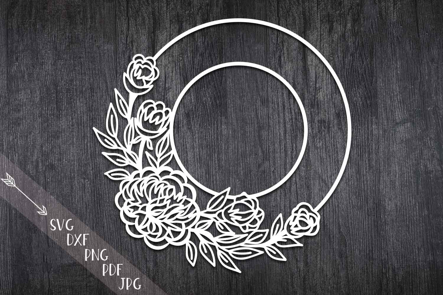 floral wreath name monogram paper cut template sxg dxf pdf