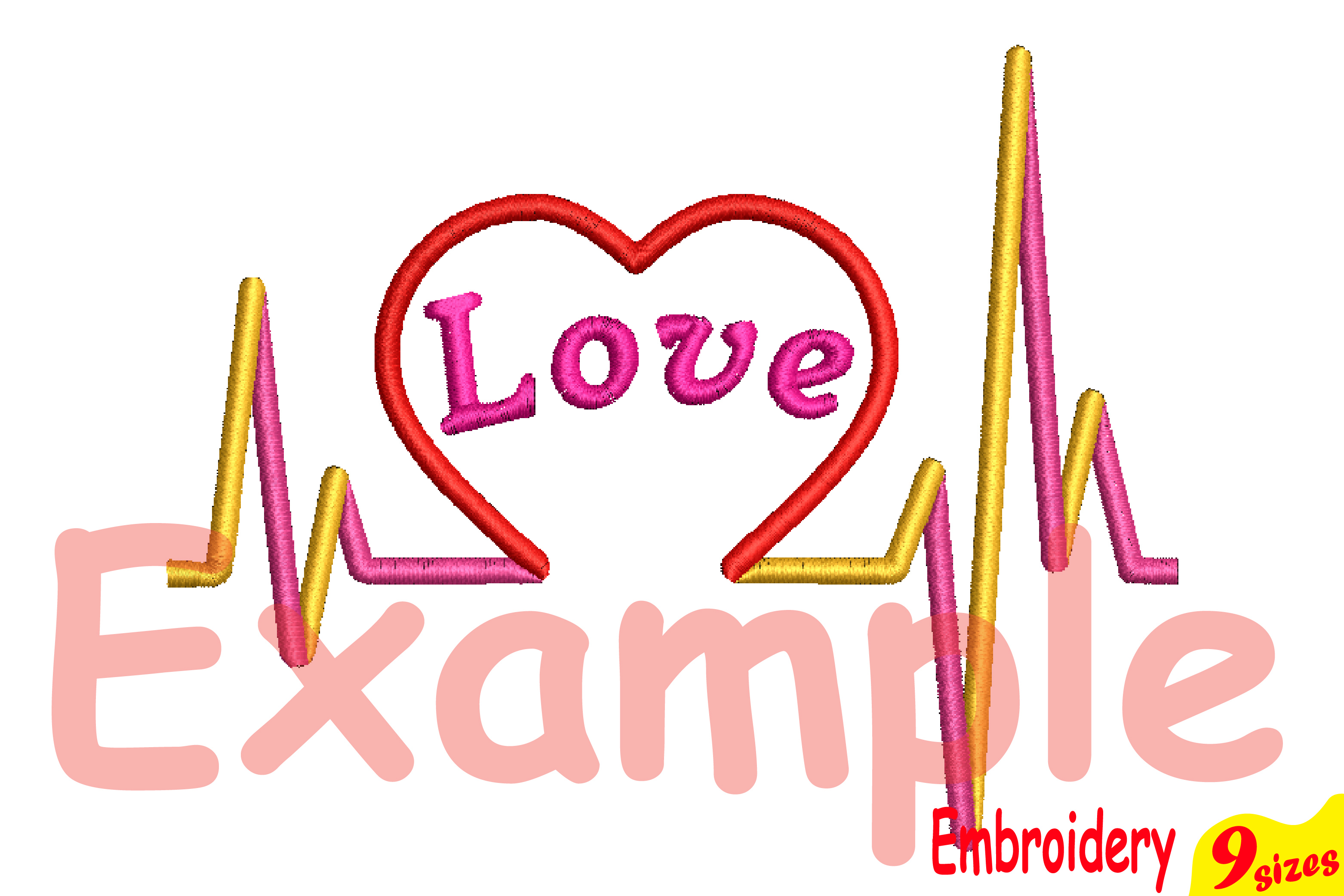 Heart Pulse Line Embroidery Design Machine Instant Download Commercial