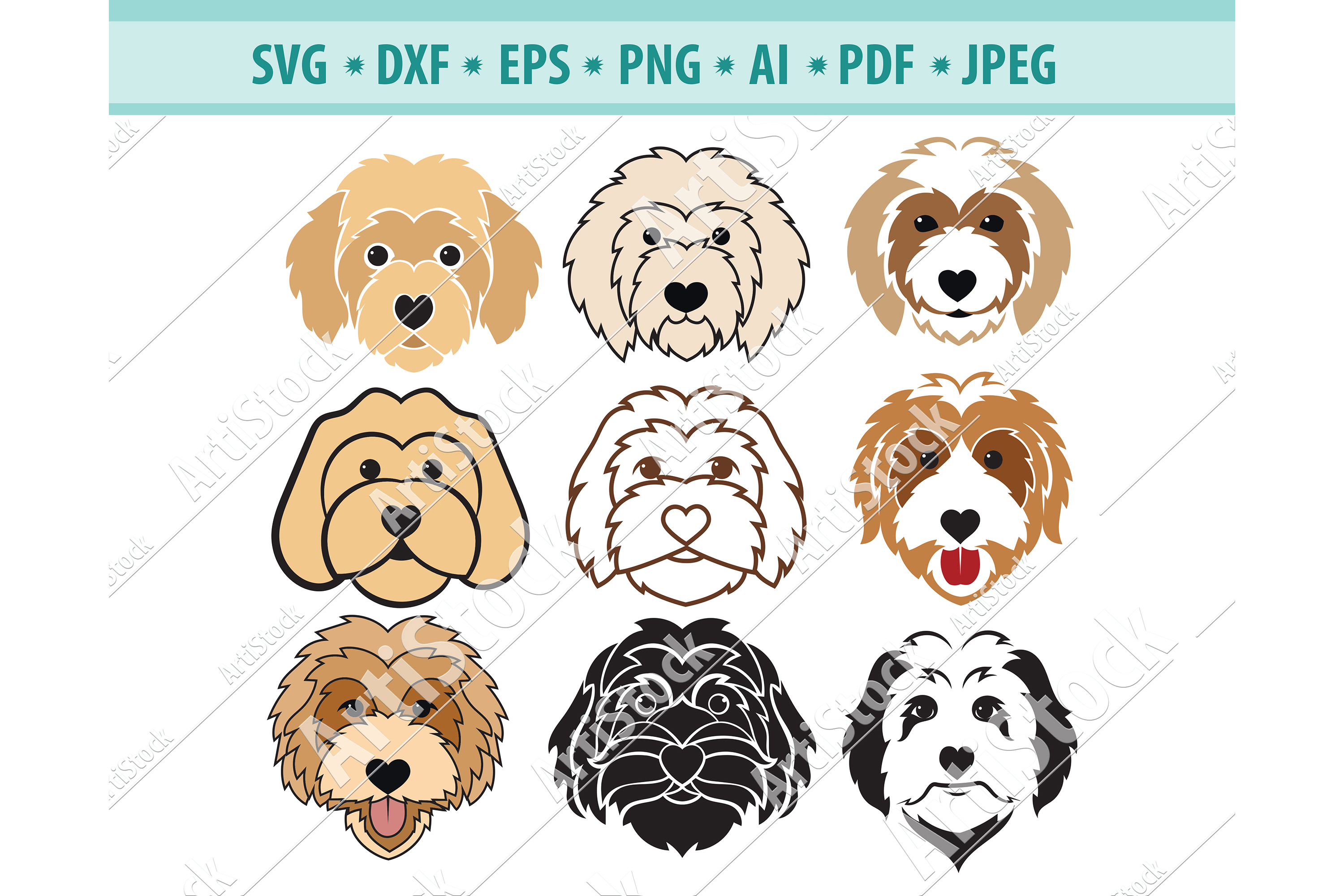 Goldendoodle SVG, Dog Silhouette SVG, Pets Dxf, Dog Png, Eps