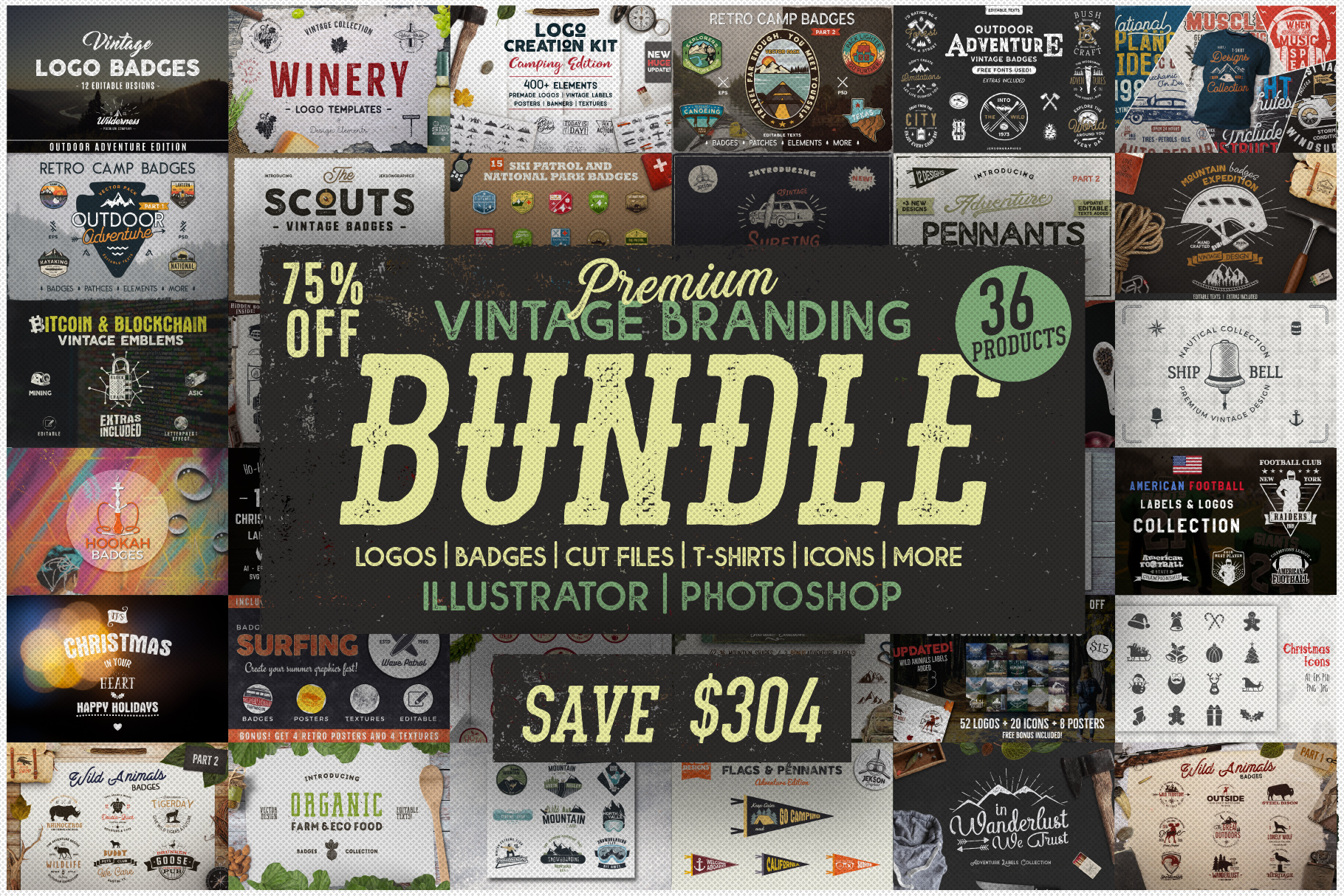 Download Vintage Branding Bundle Cut Files Svg Graphics Pack Dxf PSD Mockup Templates