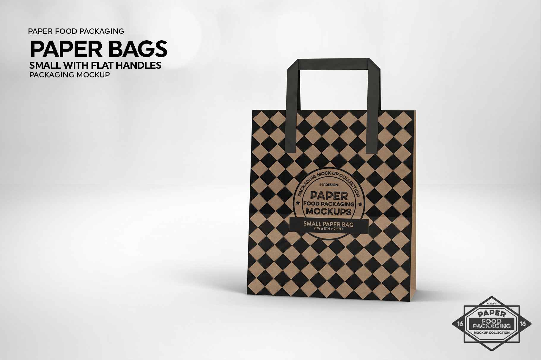 Download SMALL Paper Bag with Flat Handles Packaging MockUp (284101) | Branding | Design Bundles