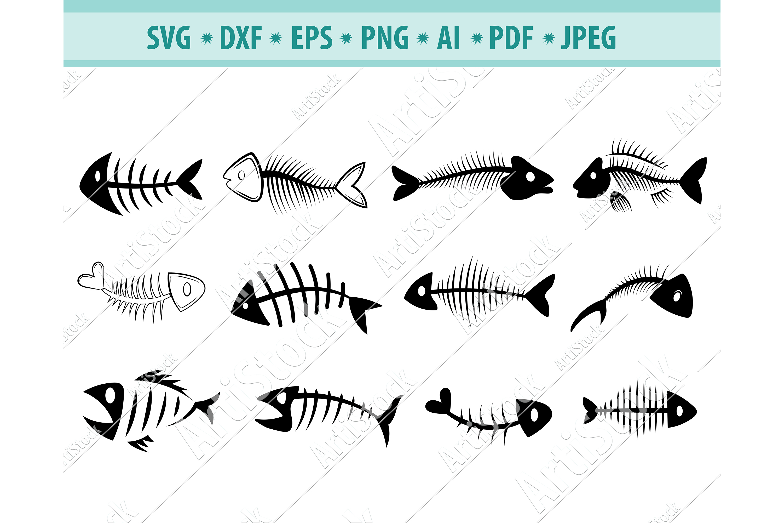 Fish Bone svg, Fish skeleton svg, Dead fish Dxf, Png, Eps (413429