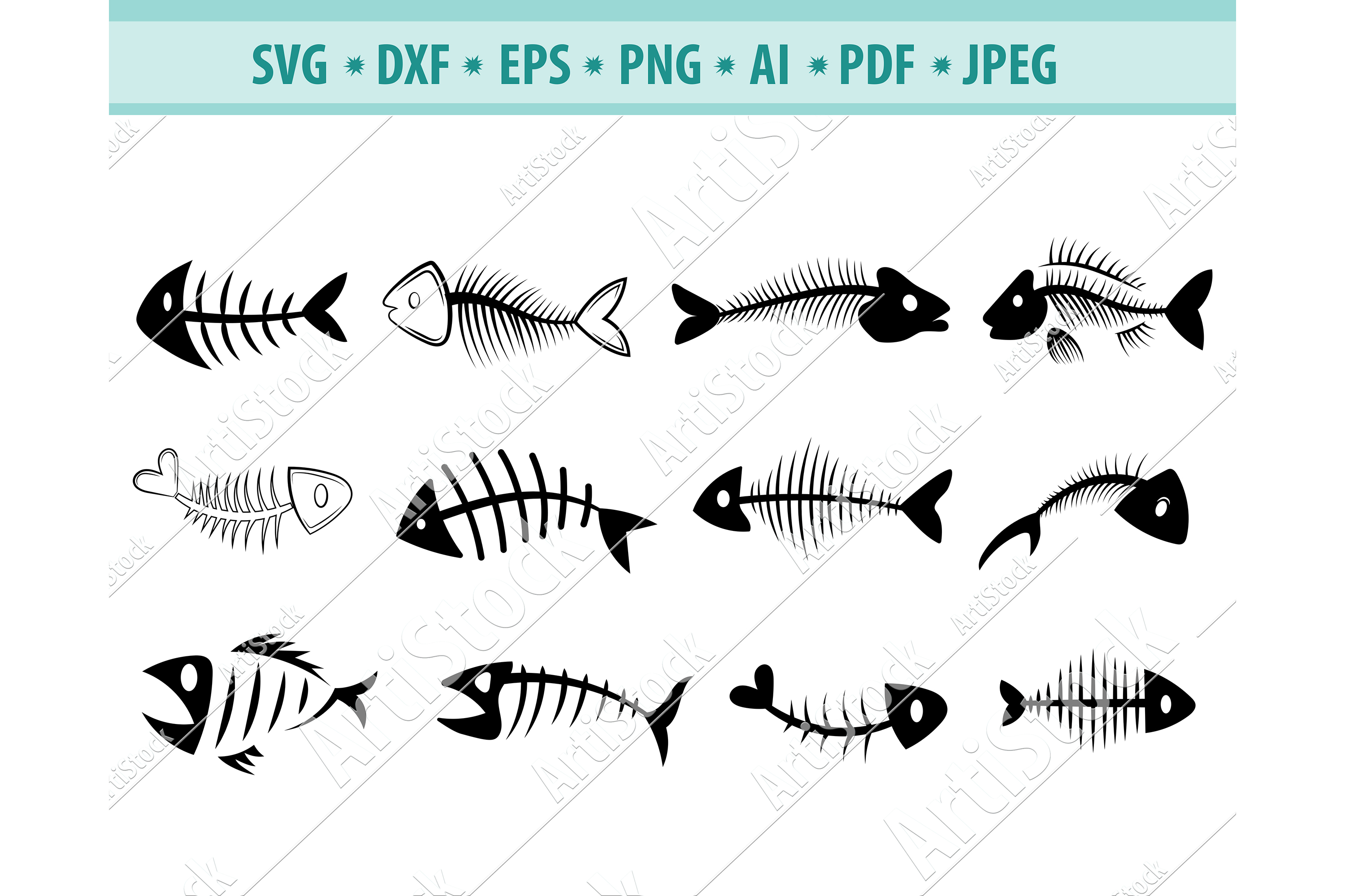 Download Fish Bone svg, Fish skeleton svg, Dead fish Dxf, Png, Eps ...