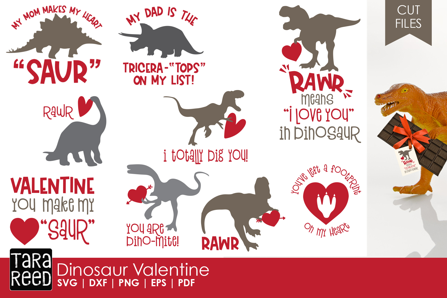 Dinosaur Valentine - Valentines Day SVG and Cut Files