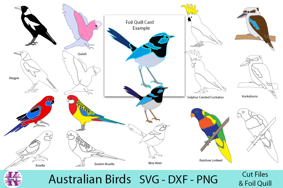Download 8 Australian Birds - Cut Files & Foil Quill -SVG DXF PNG