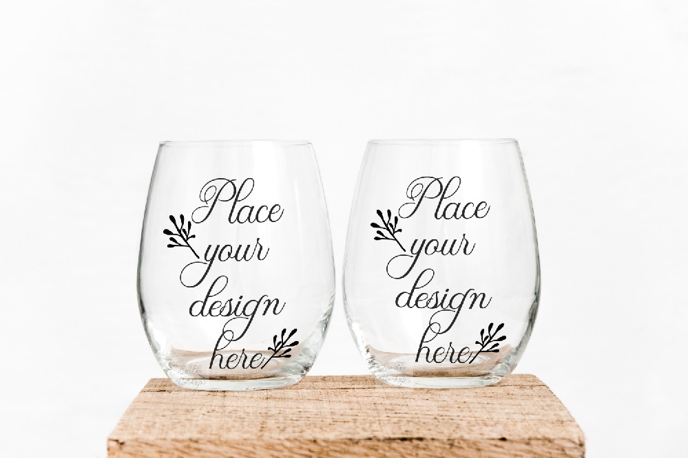 Download Two stemless wine glass mockups 2 no stem glasses mockup