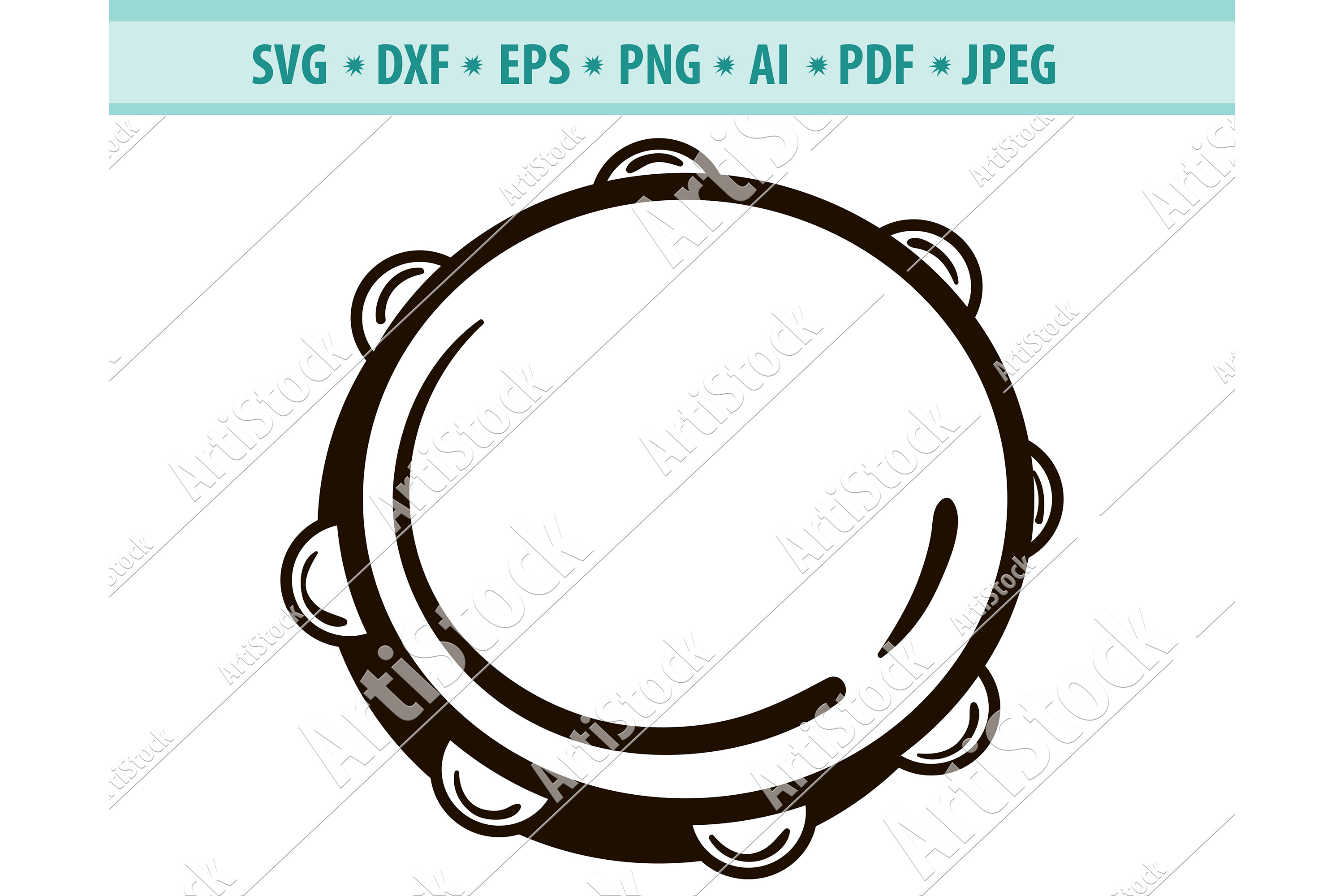 Tambourine Svg, Music Svg, Instrument Clipart Dxf, Png, Eps