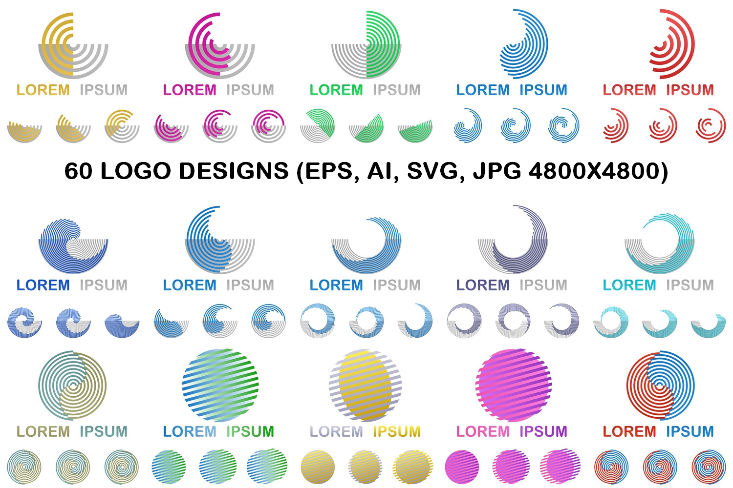 Download 60 round geometric logo designs (EPS, AI, SVG, JPG 4800x4800)