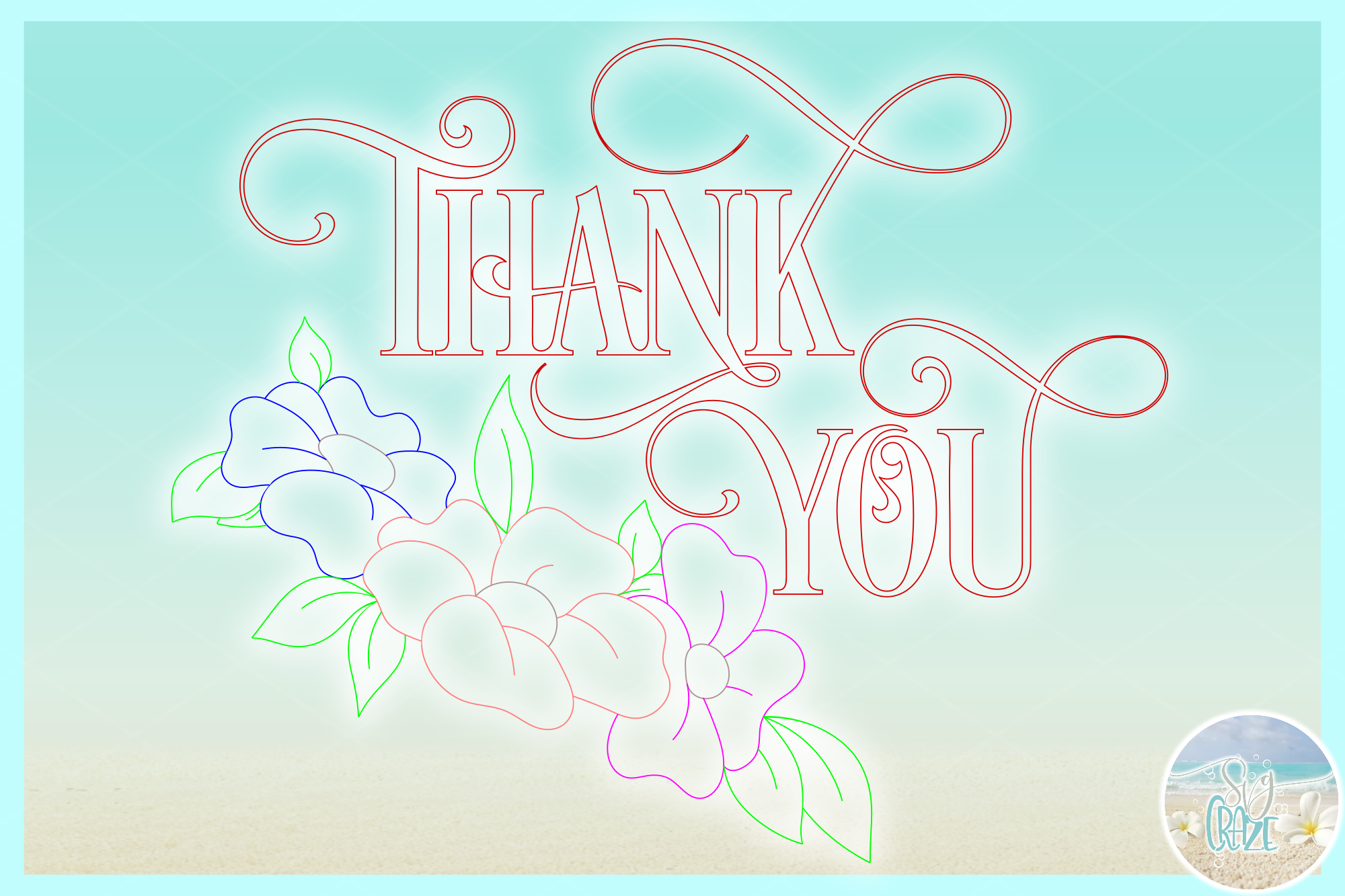 Thank You With Flowers Foil Quill Single Line SVG