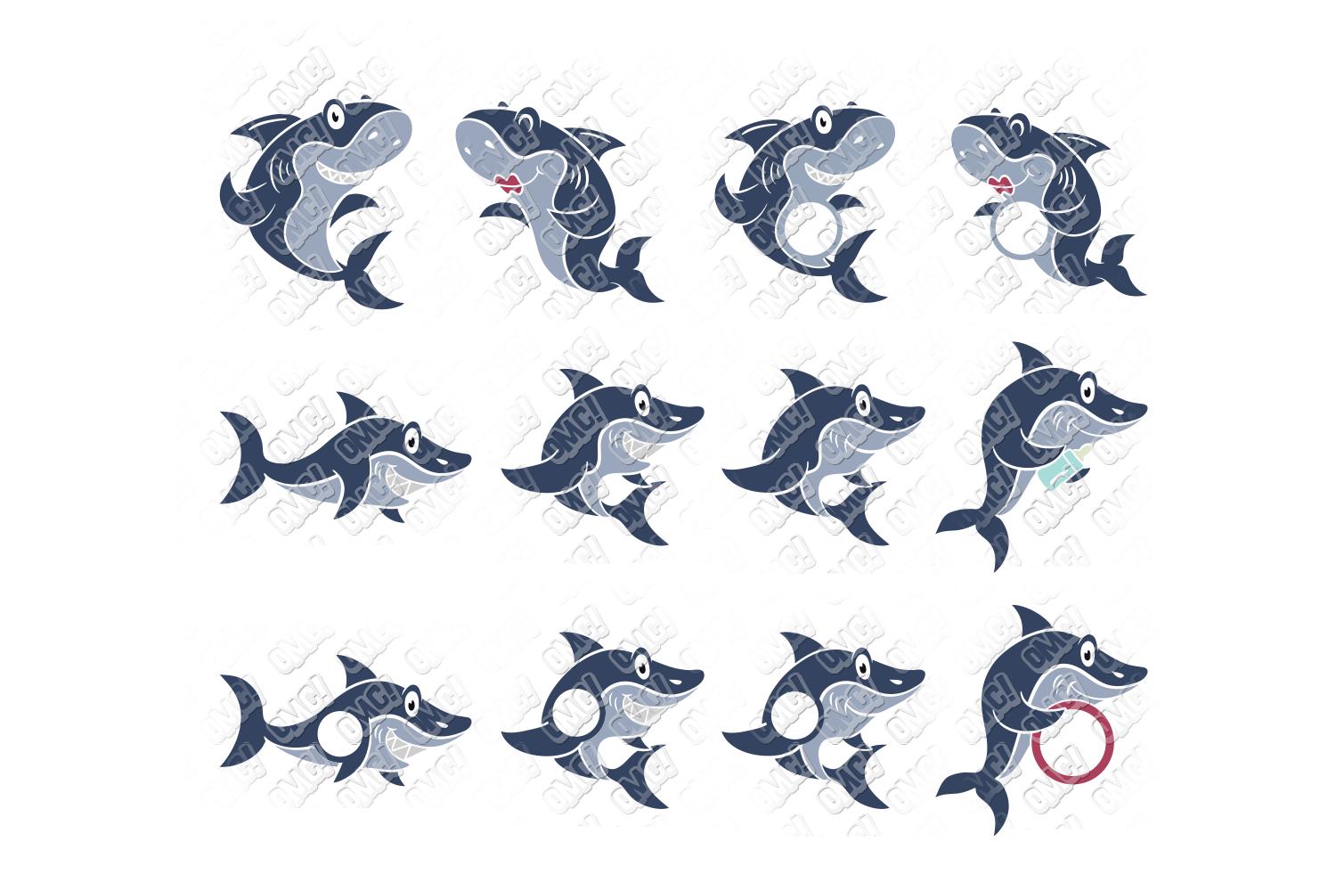 Shark SVG Bundle Monogram in SVG, DXF, PNG, EPS, JPEG