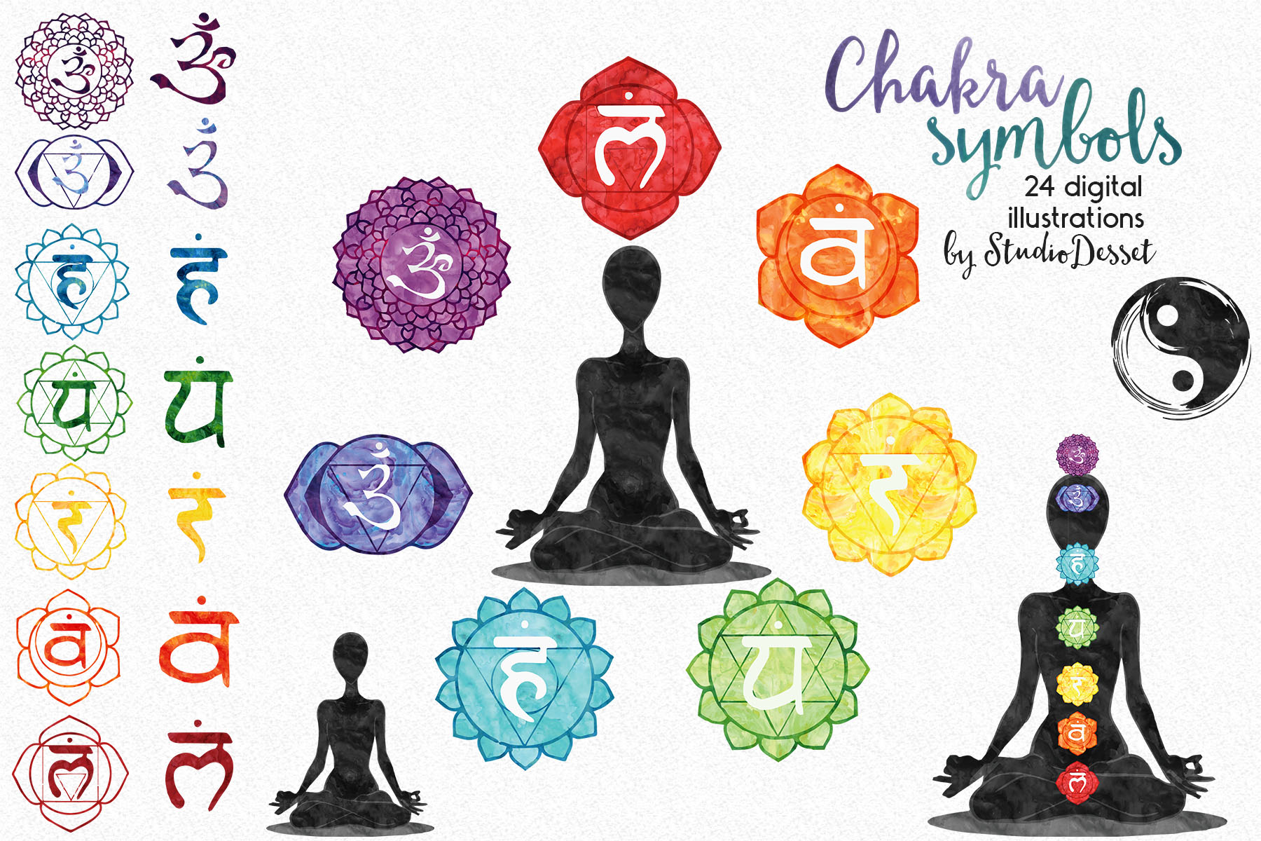 Chakra Symbols Watercolor Illustrations (114616) Illustrations