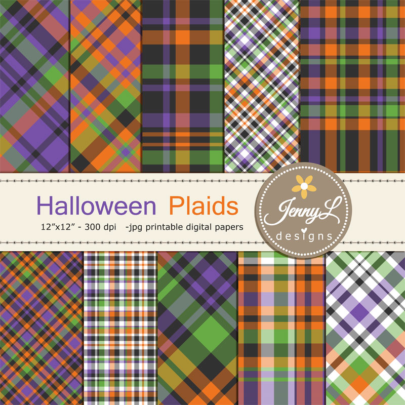 Halloween Plaid Digital Papers (84502) | Backgrounds | Design Bundles
