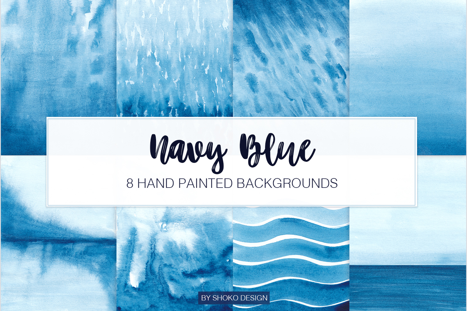 Navy Blue Watercolor 8 Hand Painted Textures Backgrounds