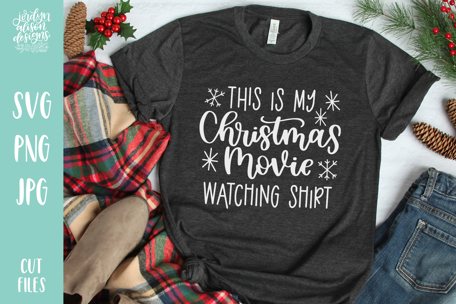 Download Christmas Movie Watching Shirt, Winter Holiday SVG File (273863) | Hand Lettered | Design Bundles
