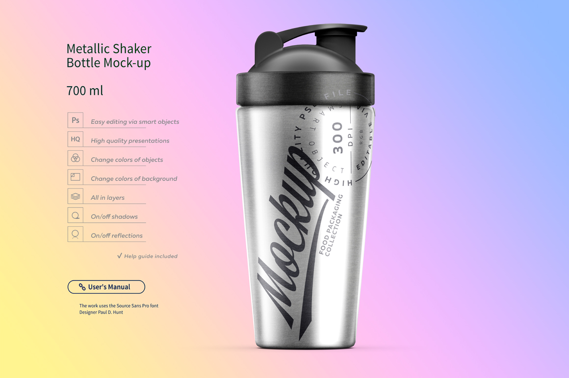 Download Metallic Shaker Bottle Mock-up 700 ml