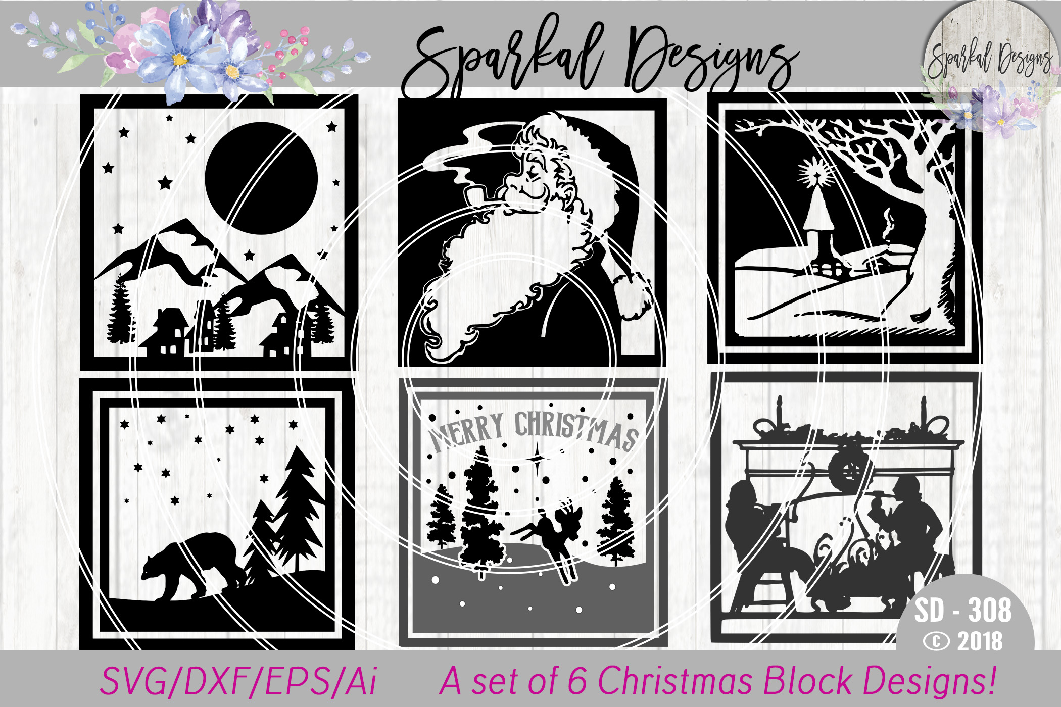 Download Christmas Glass Block BUNDLE - A Set of 6 Christmas Sign ...
