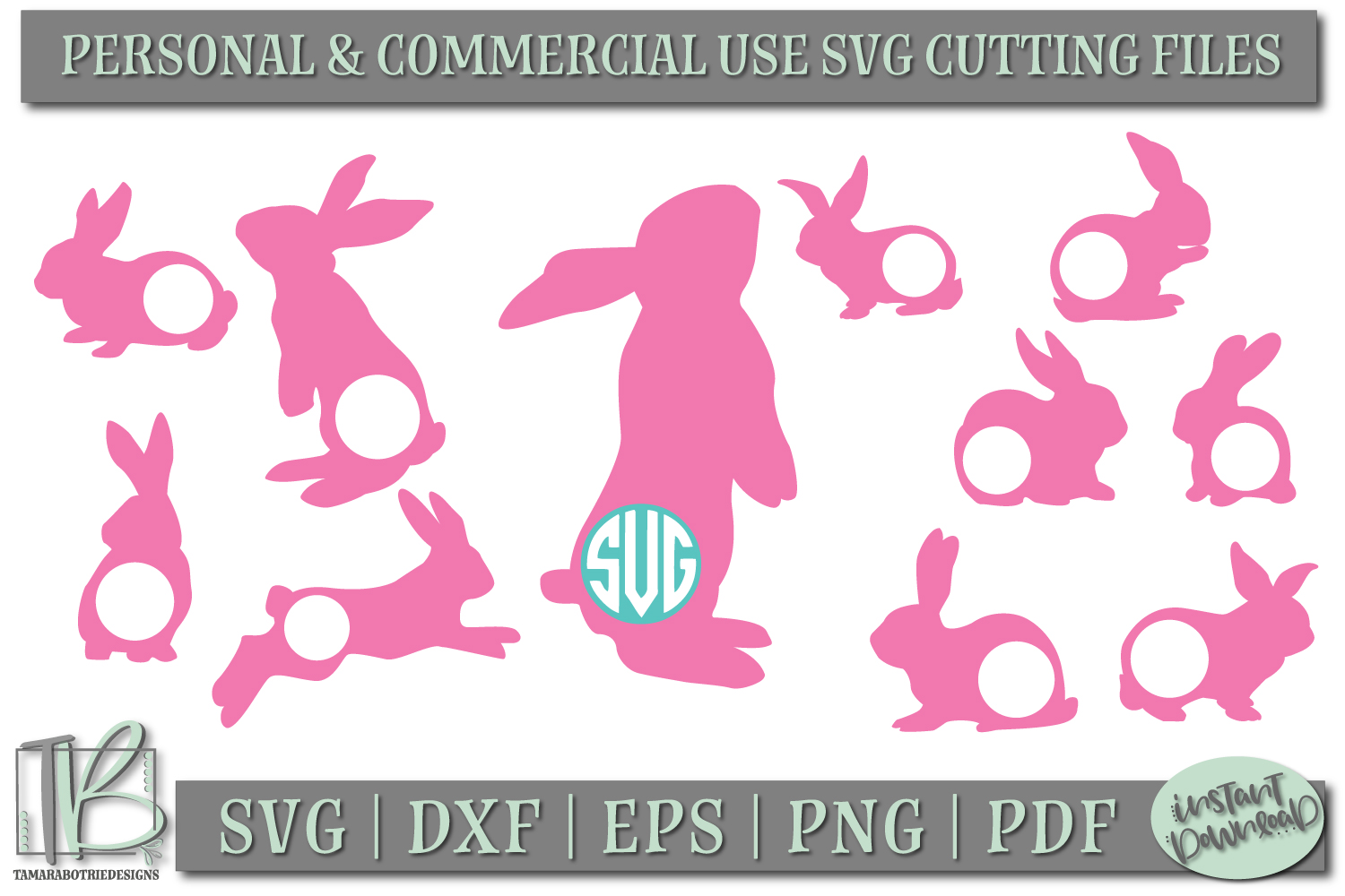 Bunny Monogram SVG Bundle, Easter SVG Cut Files