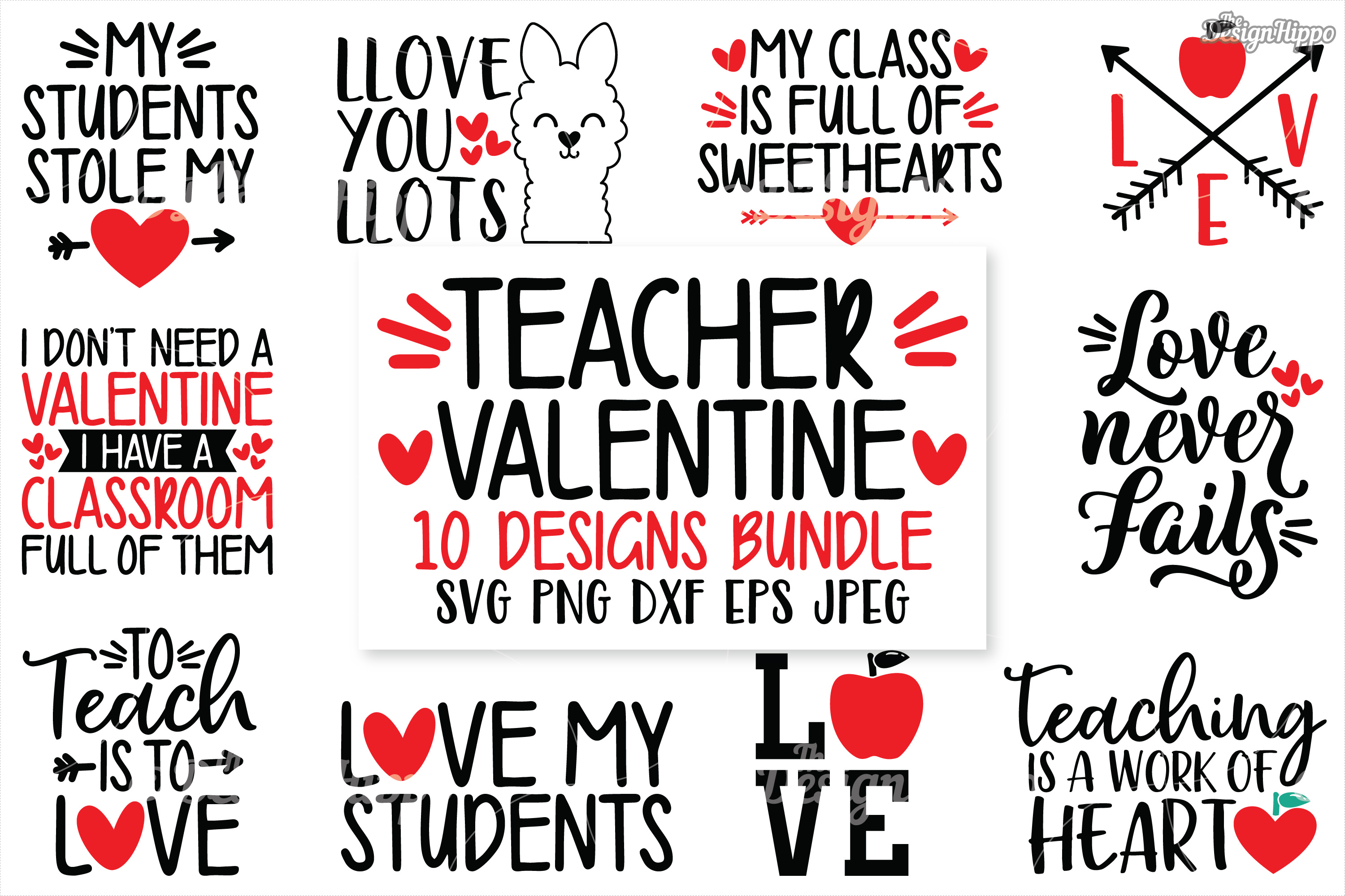 Teacher Valentine 10 Designs Bundle Svg Png Dxf Cut Files 0638