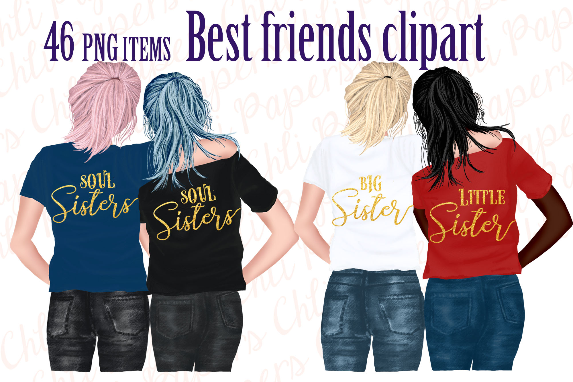 Download Best Friends Clipart Custom Besties Hairstyles Clipart 401903 Illustrations Design Bundles