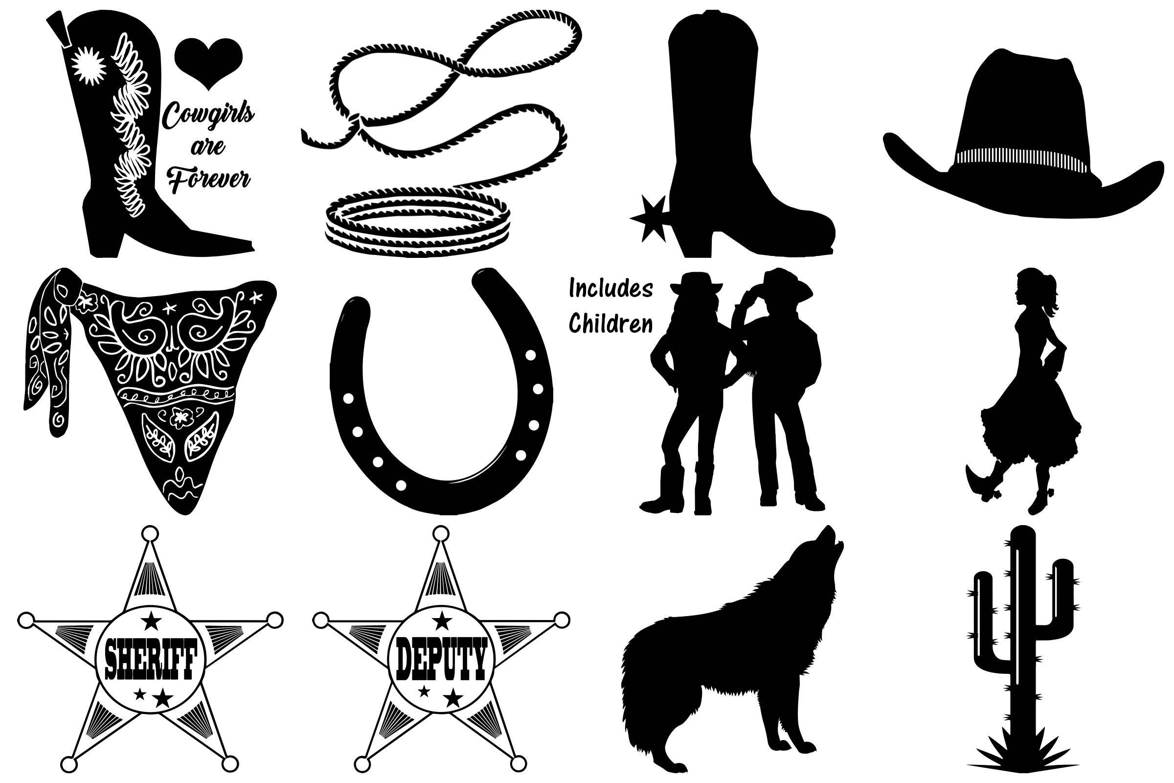 Wild West Cowboy Silhouettes AI EPS Vector & PNG