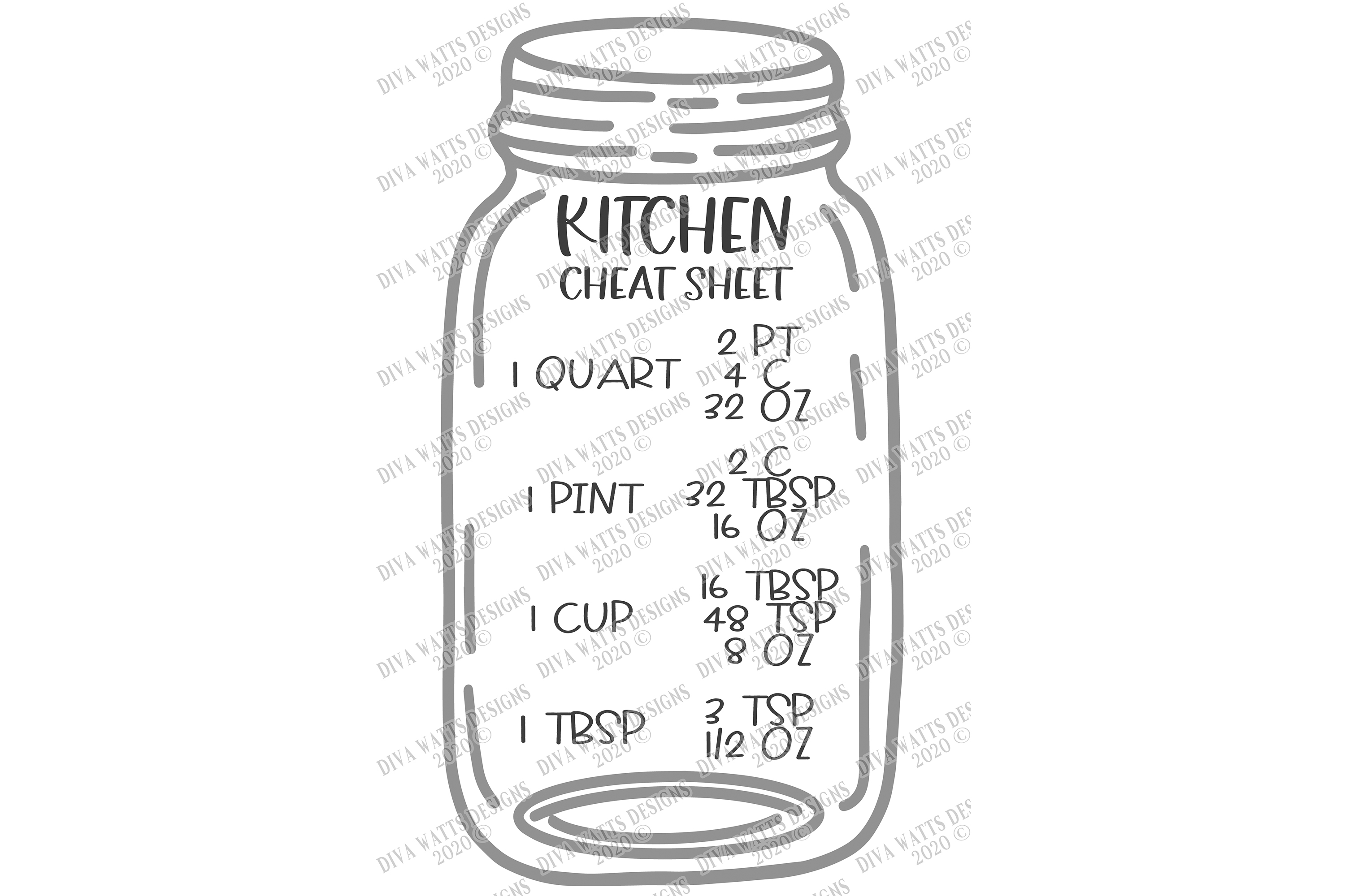 Download Mason Jar Kitchen Conversions Chart Cheat Sheet SVG DXF EPS