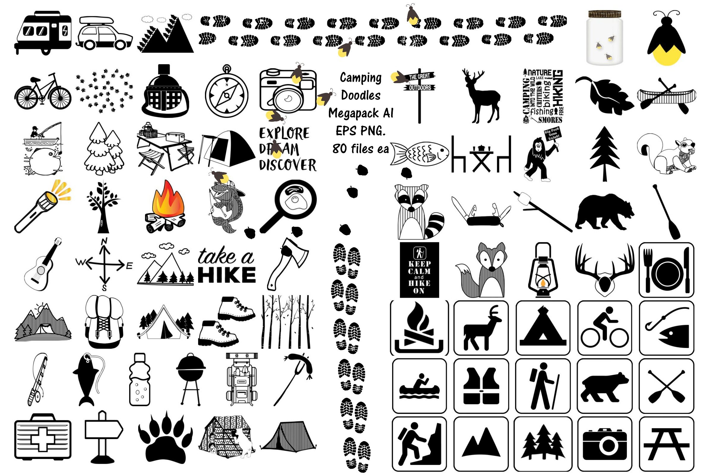 Download Camping Doodles Silhouettes Mega Bundle Ai Eps Png 251192 Illustrations Design Bundles