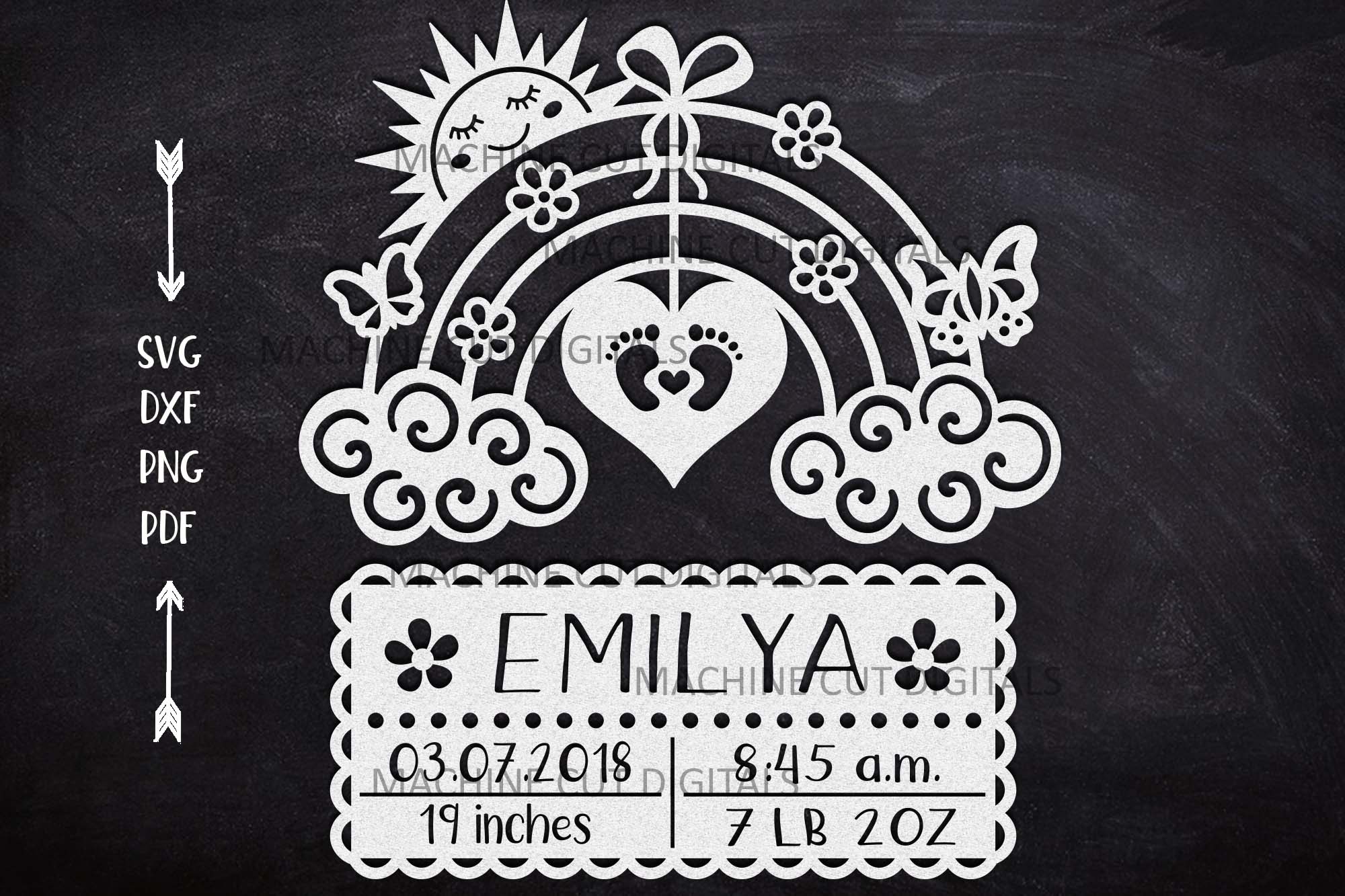 Download Baby Birth Announcement Card Paper Cut Laser Cut Template