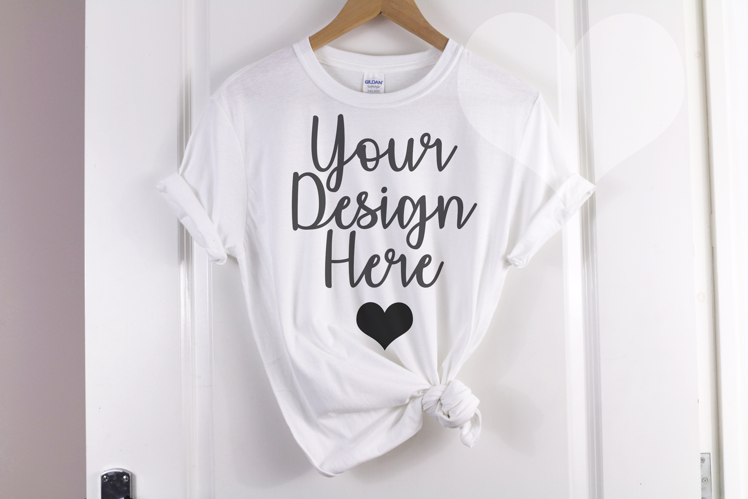 Download Gildan Mockup 64000 Softstyle White Knotted T shirt