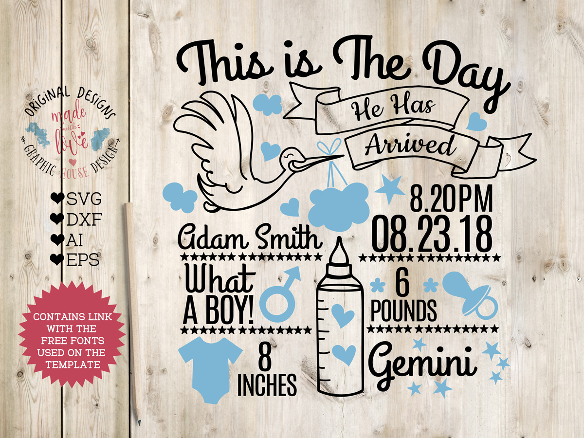 Download Baby Boy Birth Announcement - Chart in SVG, DXF, EPS, AI ...