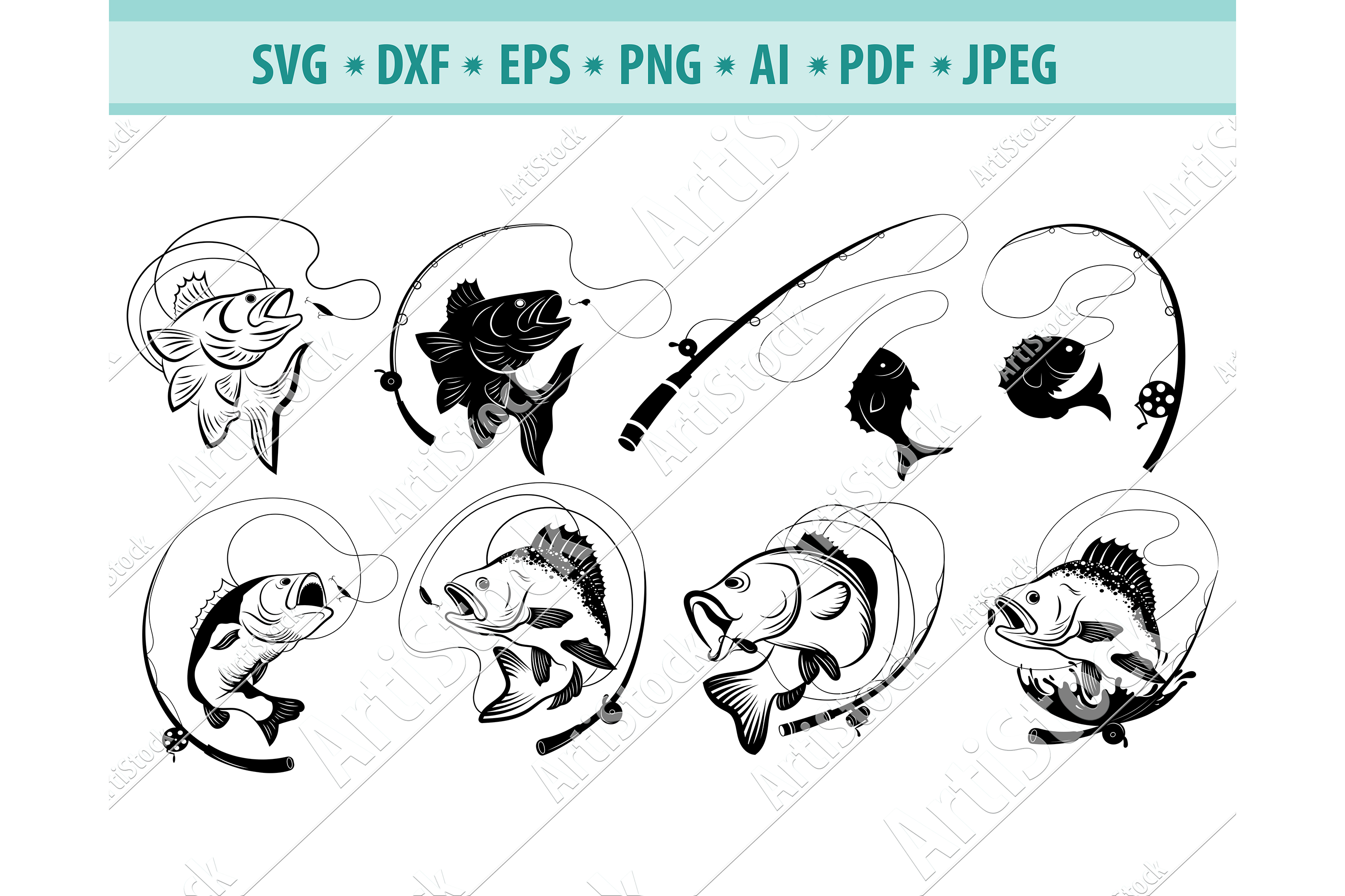 Bass Fishing Svg, Fishing Svg, Fishing Hooks Png, Dxf, Eps