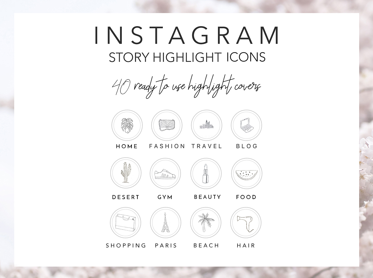 Instagram Story Highlights Icons, Set of 40 Hand Drawn Instagram Icons