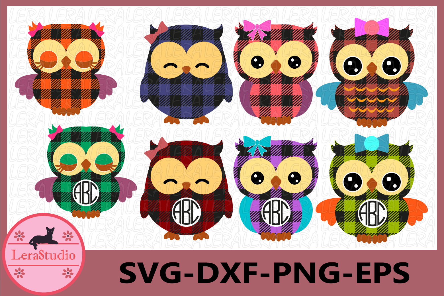 Download Owl Monogram Frames Svg, Owl Buffalo Plaid SVG, Owl SVG